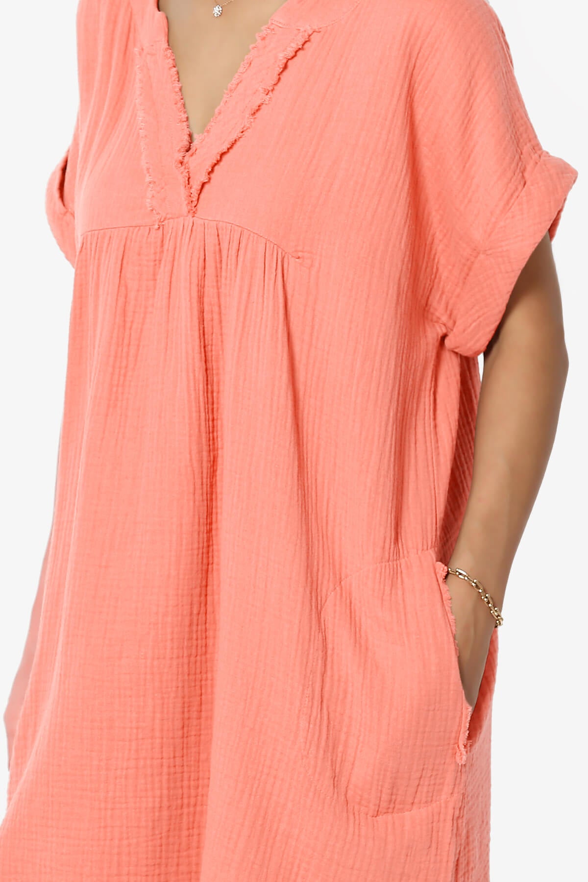 Milly Gauze V-Neck Babydoll Shift Mini Dress CORAL_5