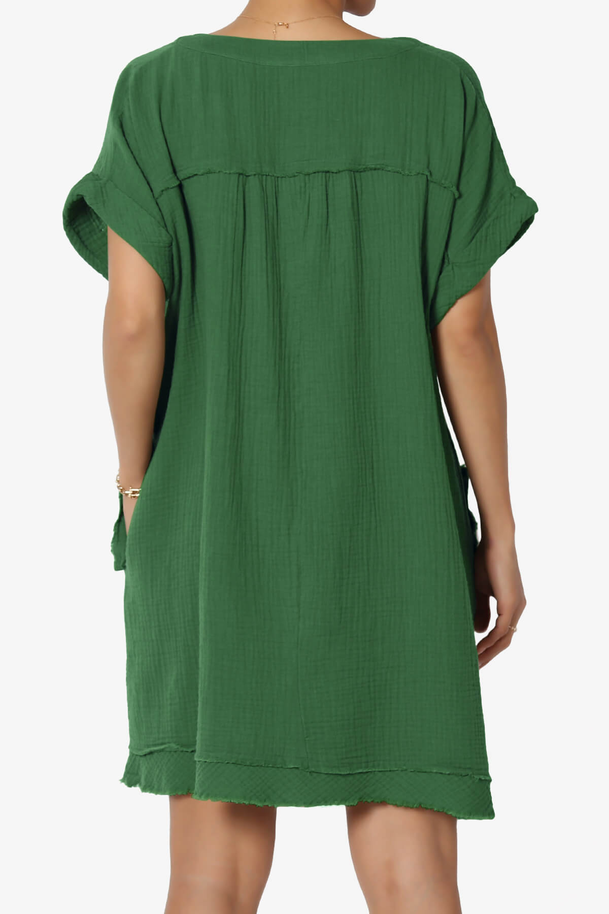 Milly Gauze V-Neck Babydoll Shift Mini Dress DARK GREEN_2