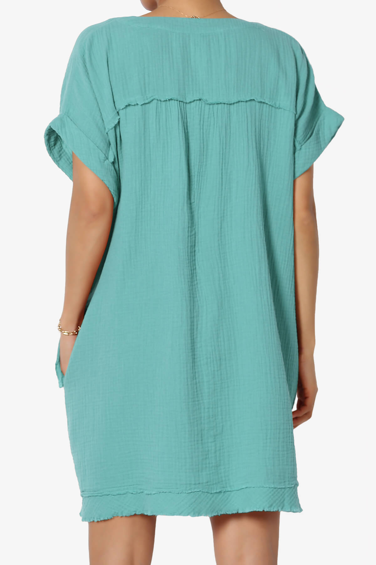 Milly Gauze V-Neck Babydoll Shift Mini Dress DUSTY TEAL_2