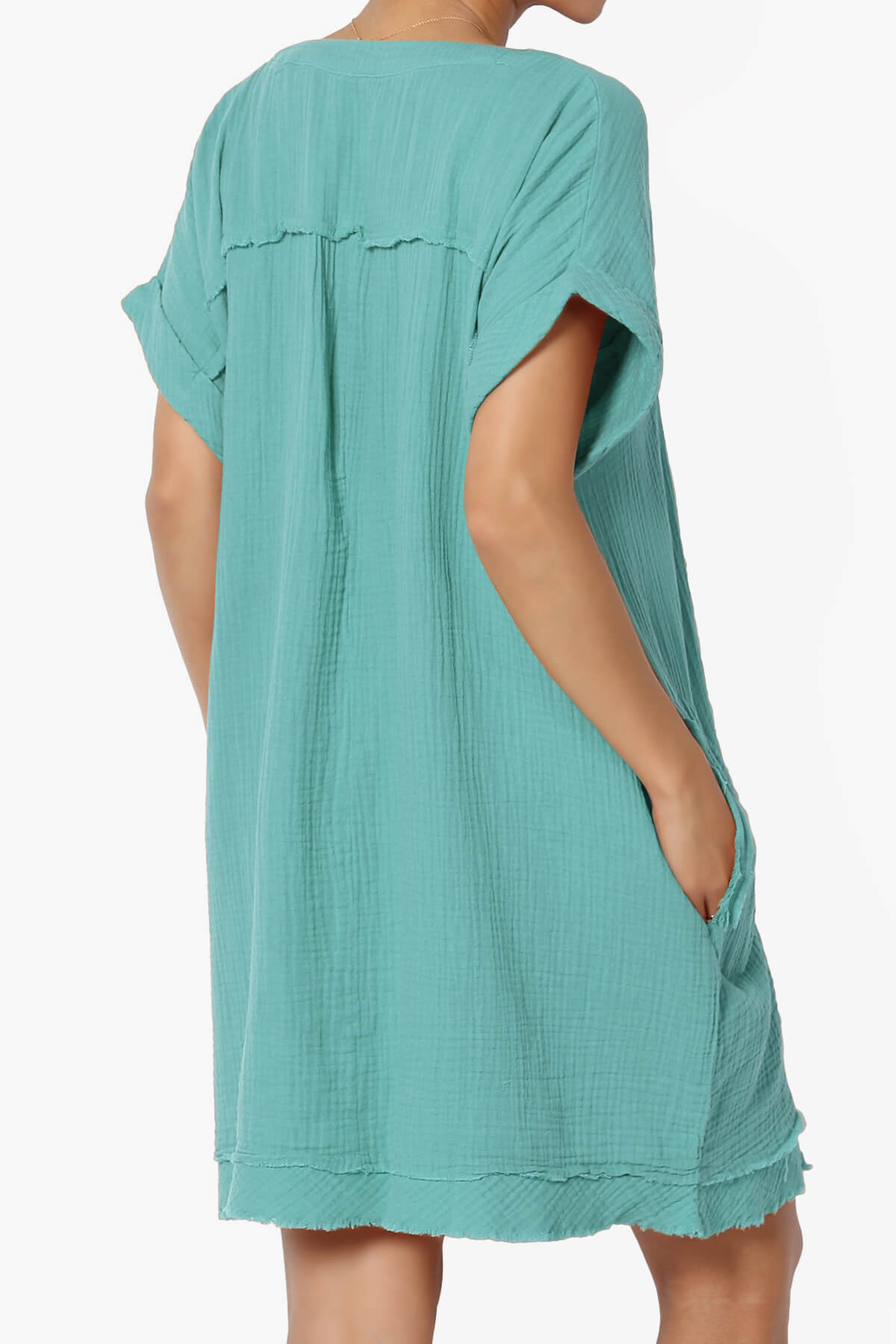 Milly Gauze V-Neck Babydoll Shift Mini Dress DUSTY TEAL_4