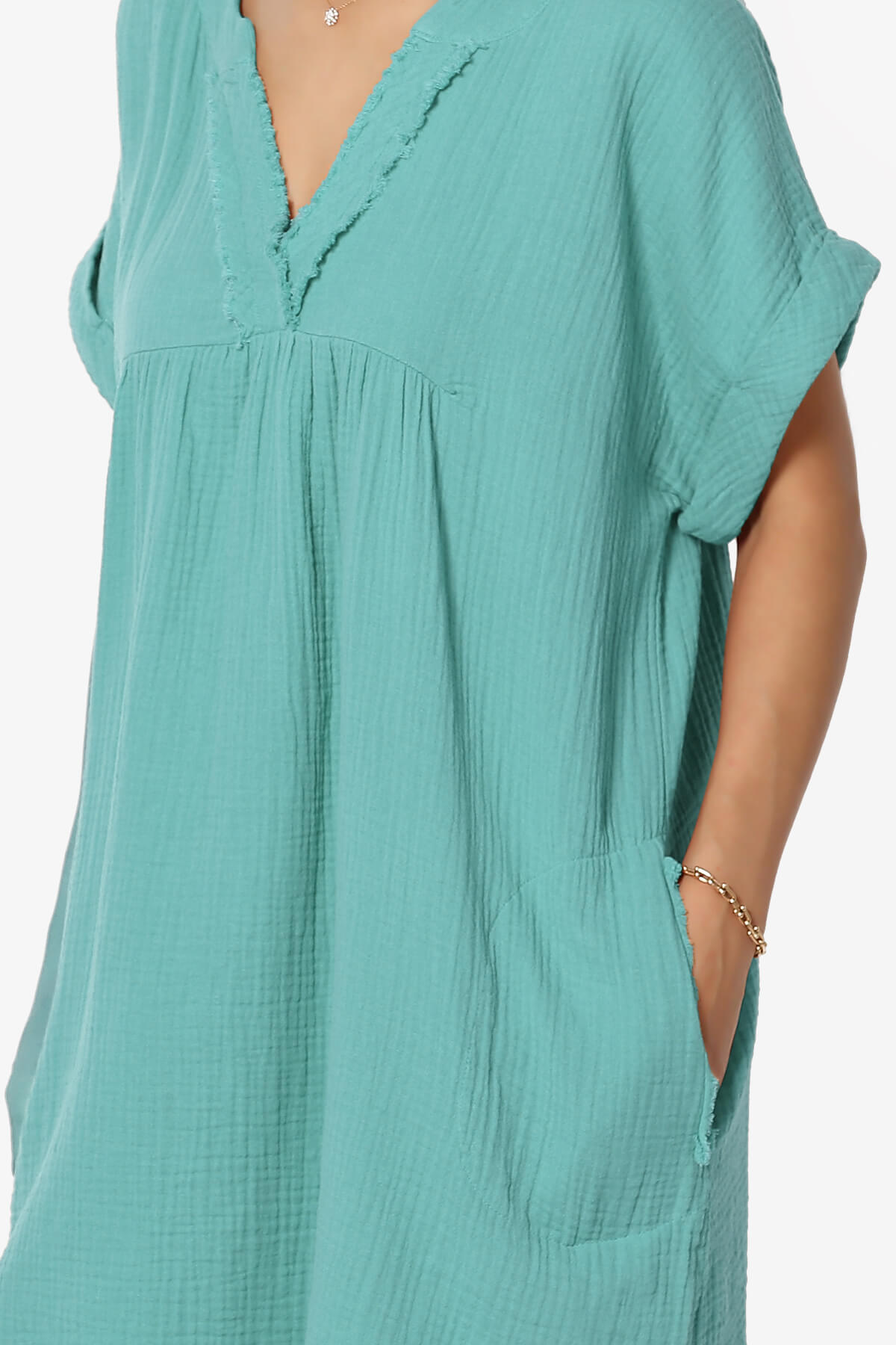 Milly Gauze V-Neck Babydoll Shift Mini Dress DUSTY TEAL_5