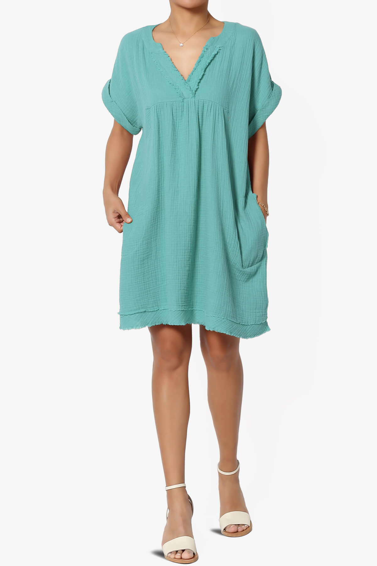 Milly Gauze V-Neck Babydoll Shift Mini Dress DUSTY TEAL_6