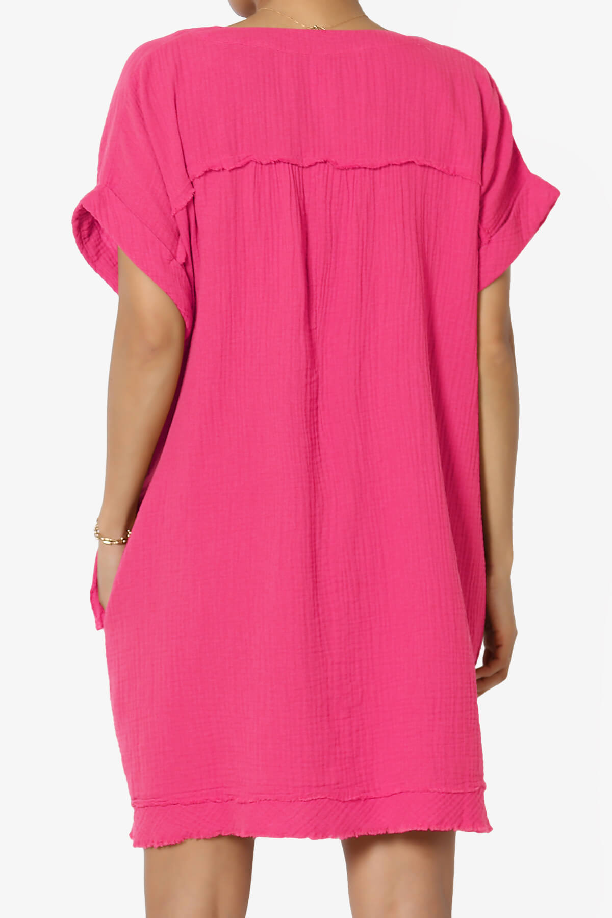 Milly Gauze V-Neck Babydoll Shift Mini Dress FUCHSIA_2