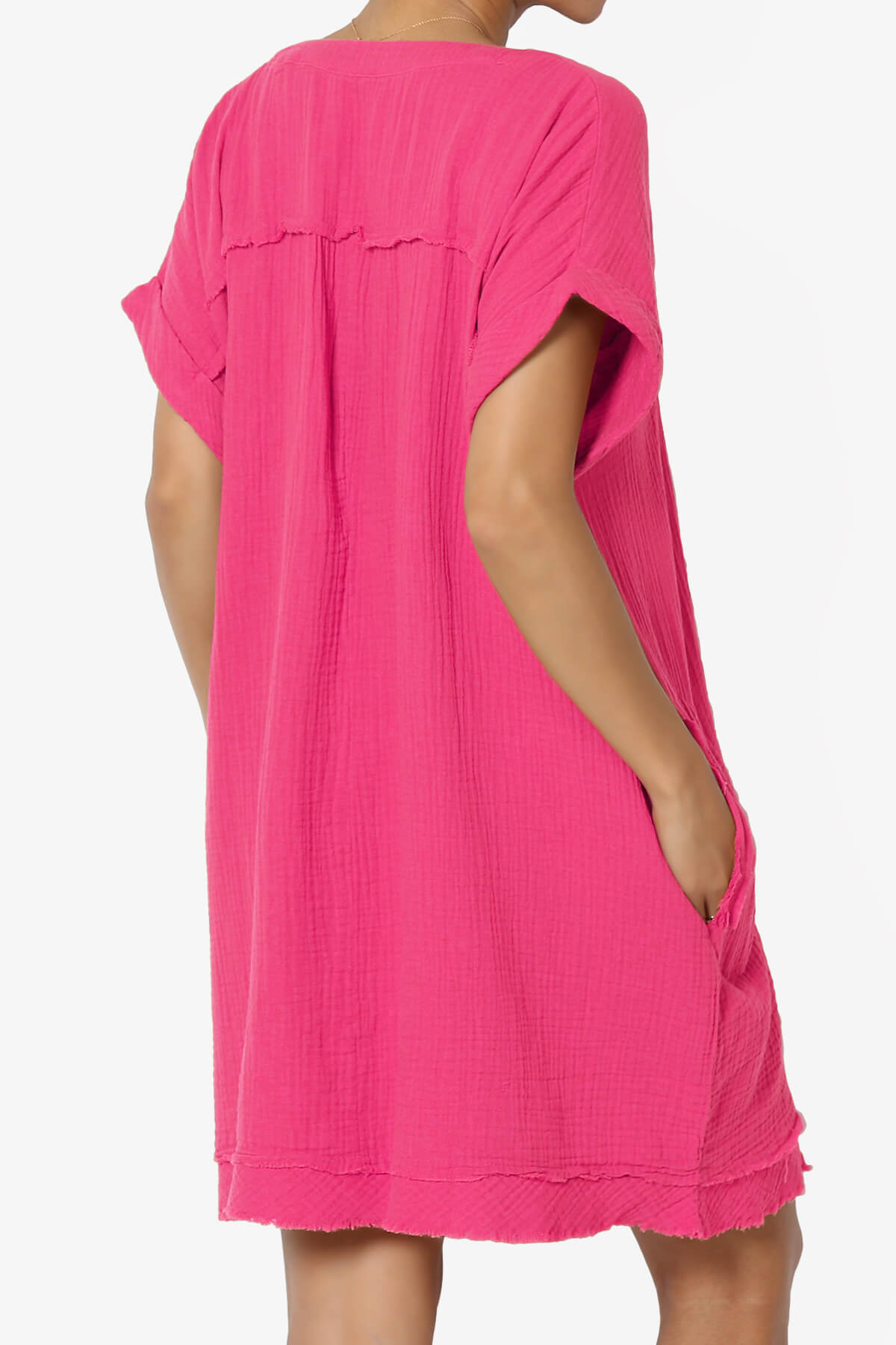 Milly Gauze V-Neck Babydoll Shift Mini Dress FUCHSIA_4