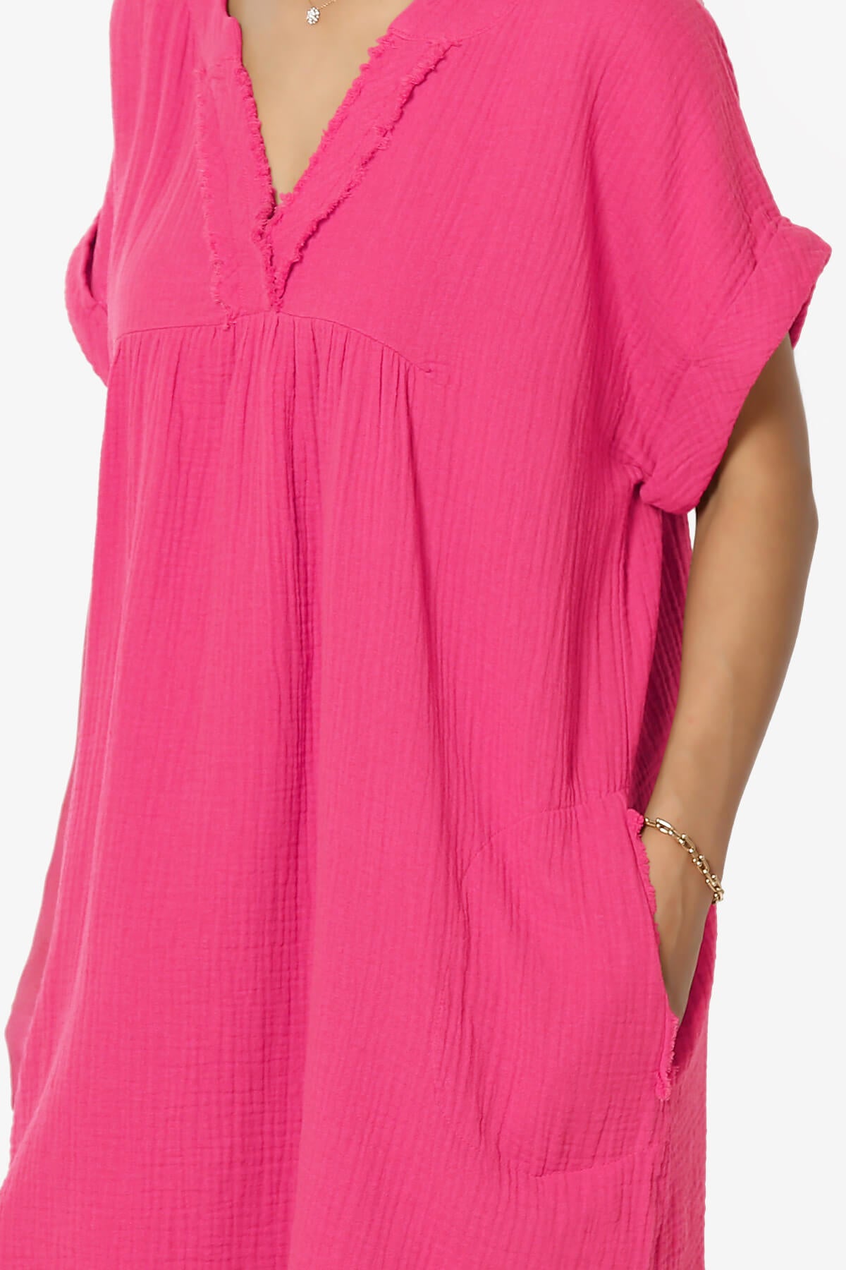 Milly Gauze V-Neck Babydoll Shift Mini Dress FUCHSIA_5