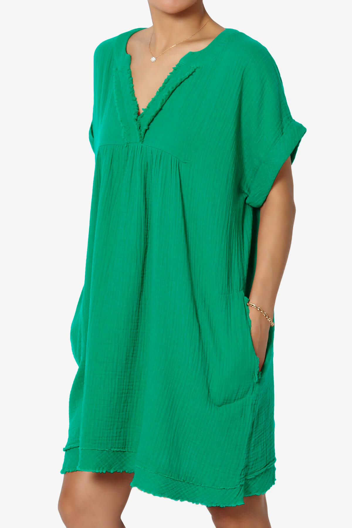 Milly Gauze V-Neck Babydoll Shift Mini Dress KELLY GREEN_3