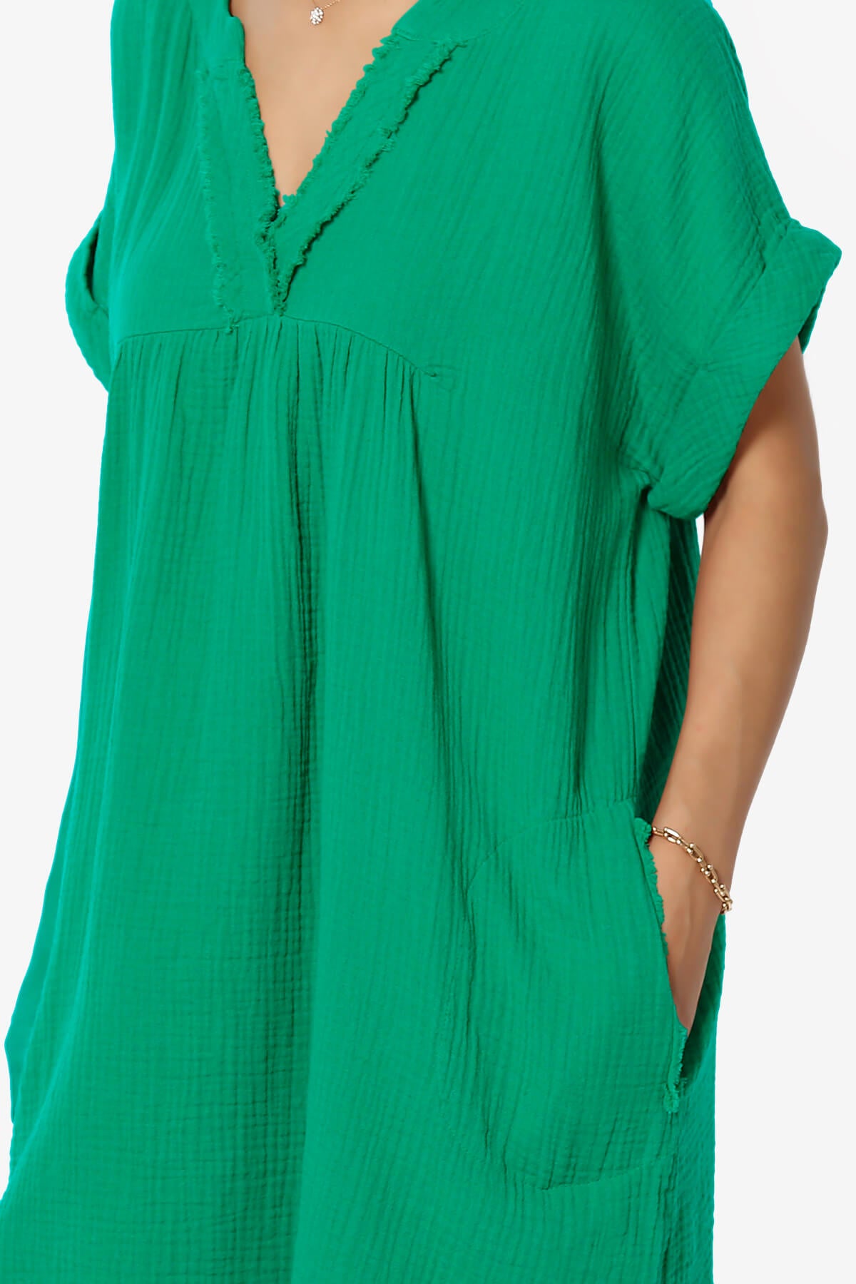 Milly Gauze V-Neck Babydoll Shift Mini Dress KELLY GREEN_5