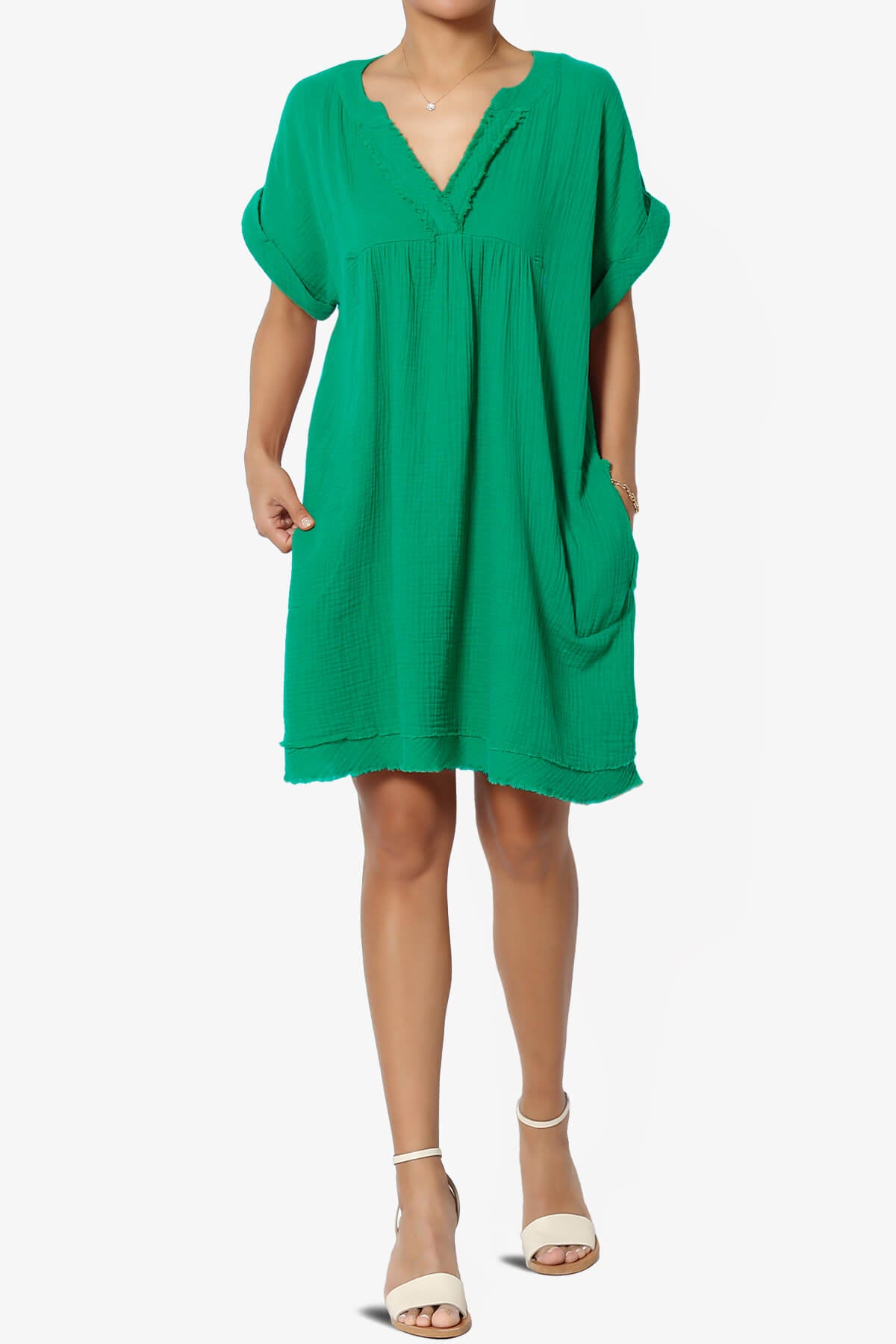 Milly Gauze V-Neck Babydoll Shift Mini Dress KELLY GREEN_6