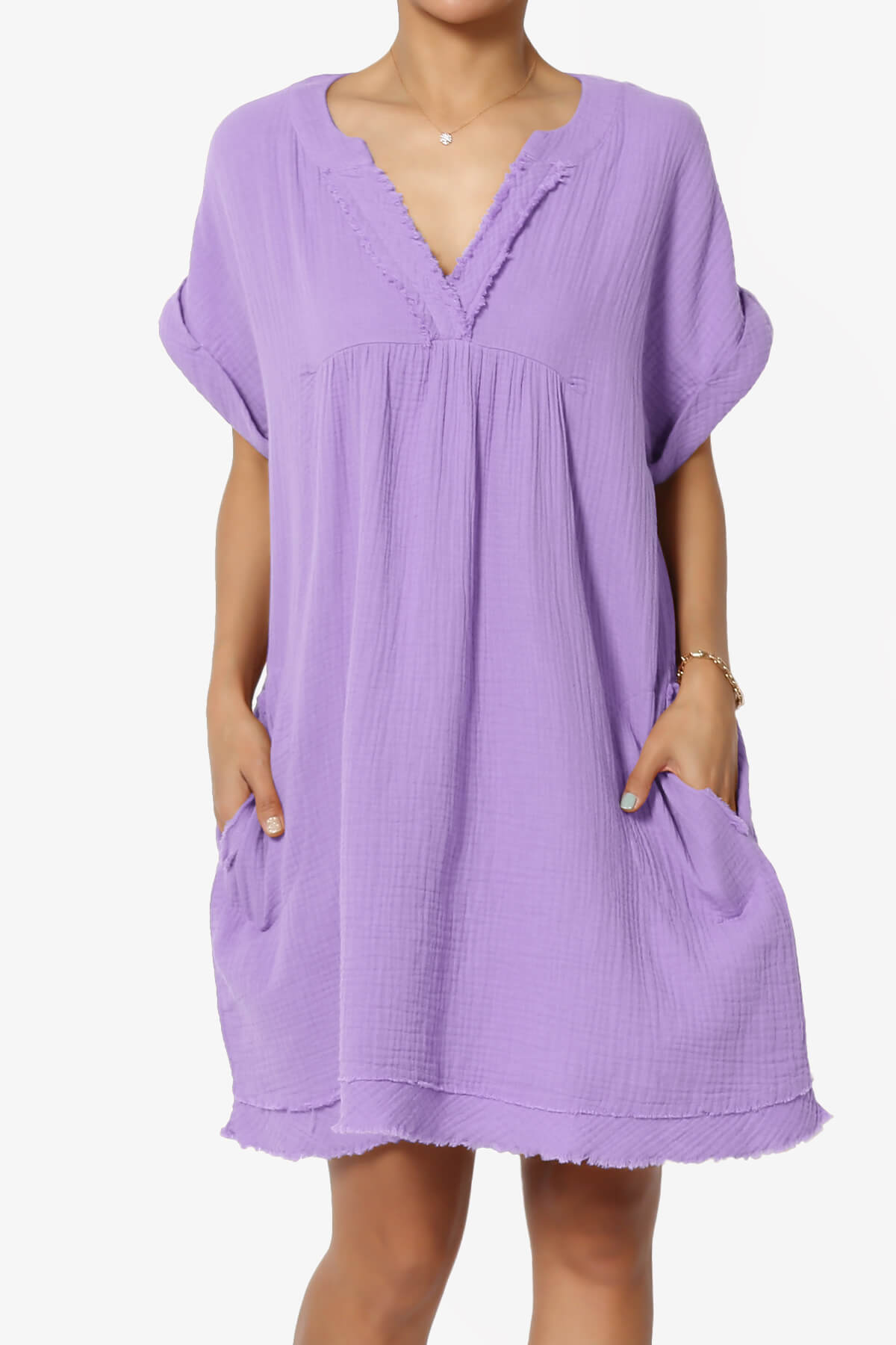 Milly Gauze V-Neck Babydoll Shift Mini Dress LAVENDER_1