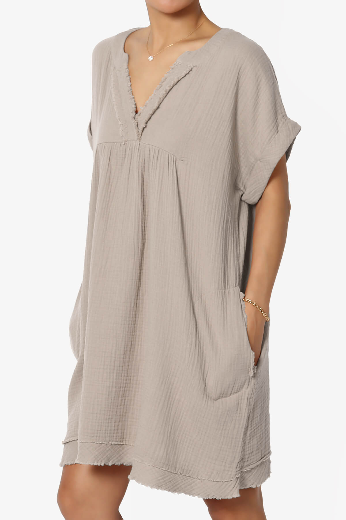 Milly Gauze V-Neck Babydoll Shift Mini Dress LIGHT MOCHA_3