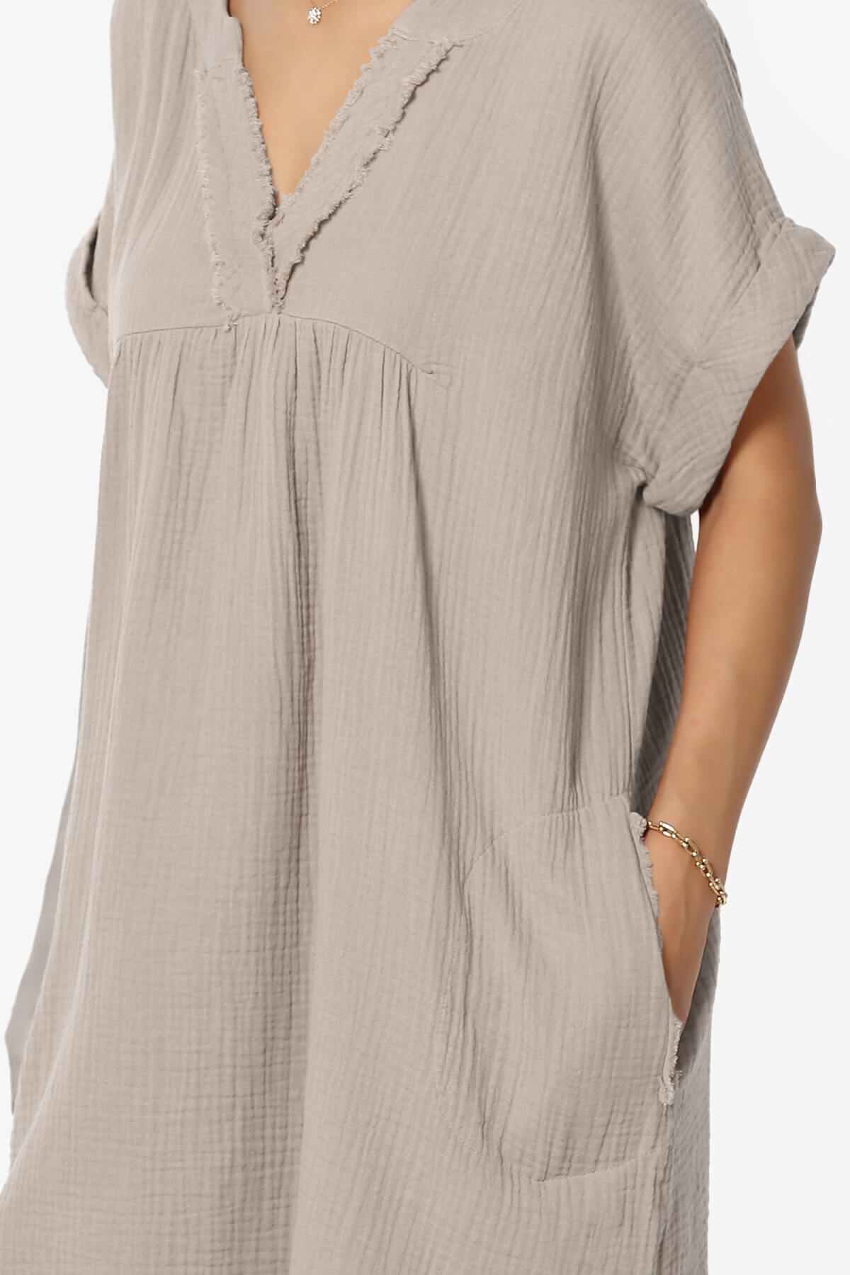 Milly Gauze V-Neck Babydoll Shift Mini Dress LIGHT MOCHA_5