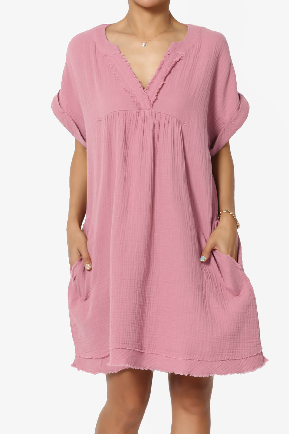 Milly Gauze V-Neck Babydoll Shift Mini Dress LIGHT ROSE_1