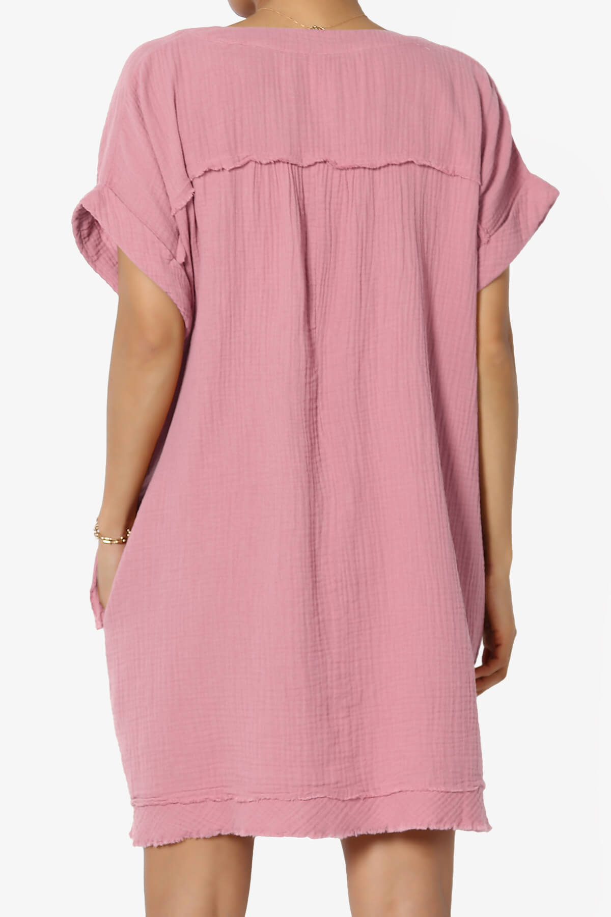 Milly Gauze V-Neck Babydoll Shift Mini Dress LIGHT ROSE_2