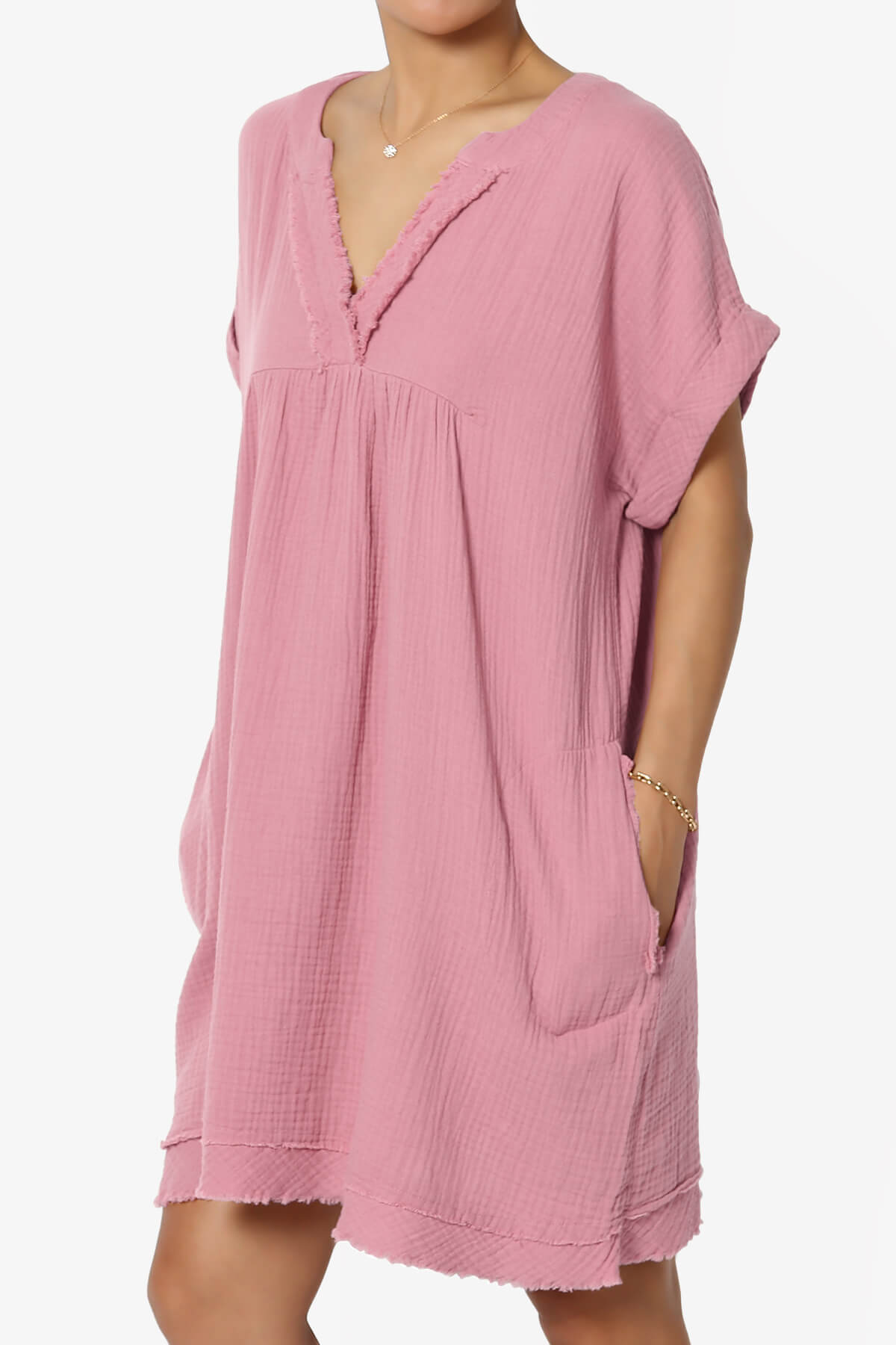 Milly Gauze V-Neck Babydoll Shift Mini Dress LIGHT ROSE_3