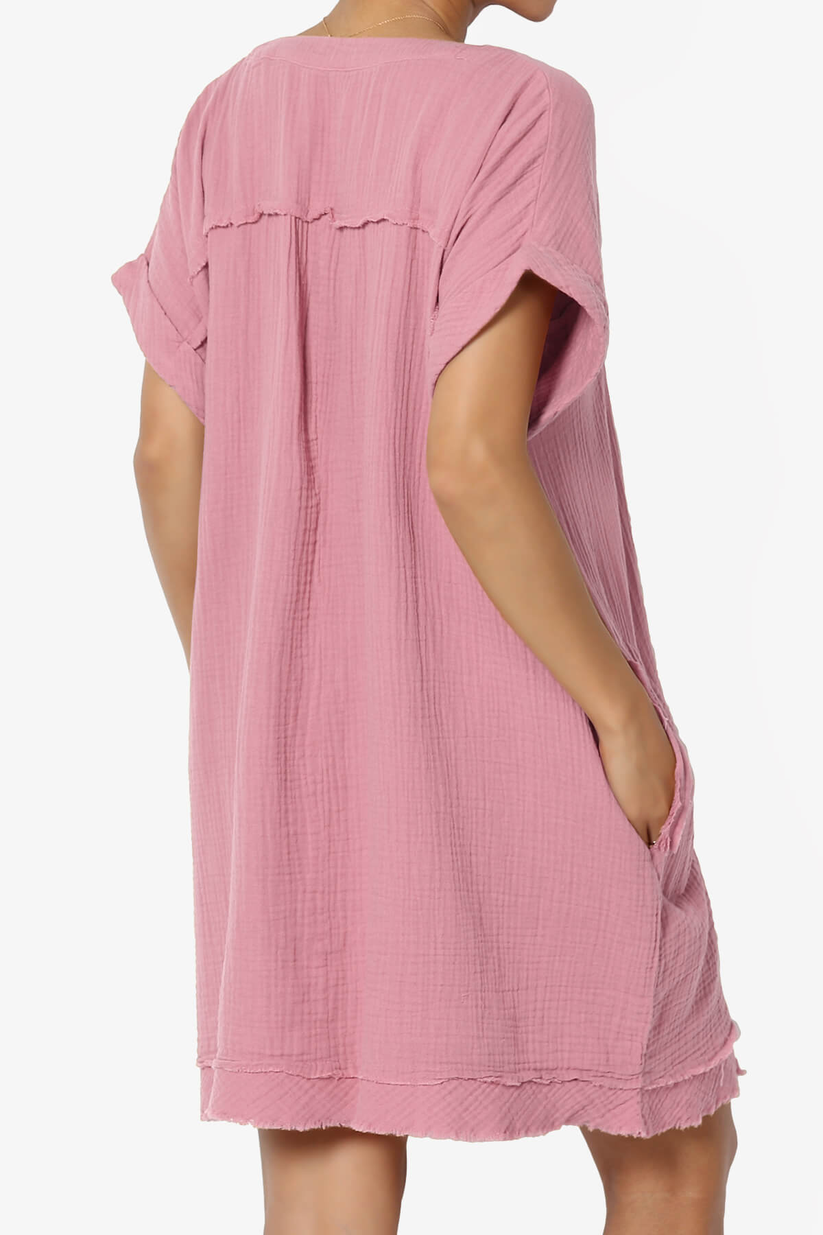 Milly Gauze V-Neck Babydoll Shift Mini Dress LIGHT ROSE_4