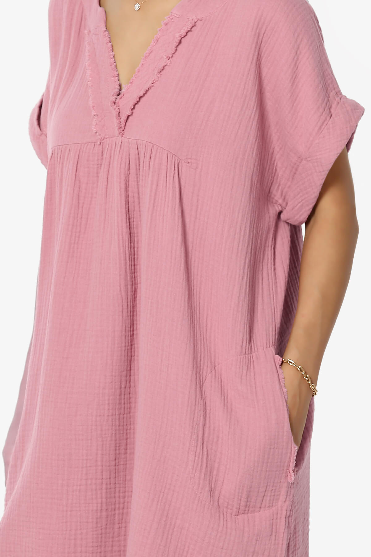 Milly Gauze V-Neck Babydoll Shift Mini Dress LIGHT ROSE_5