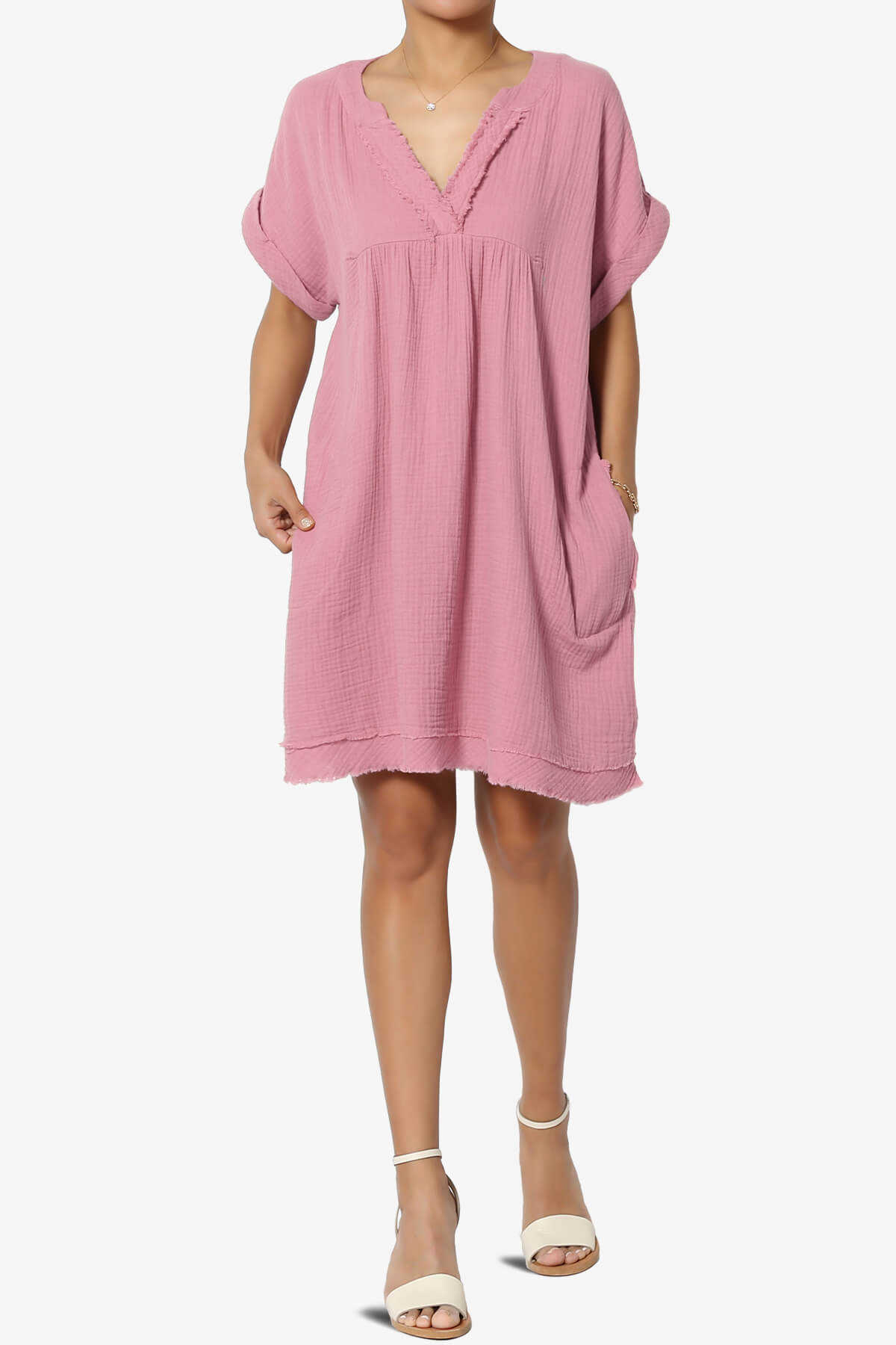 Milly Gauze V-Neck Babydoll Shift Mini Dress LIGHT ROSE_6