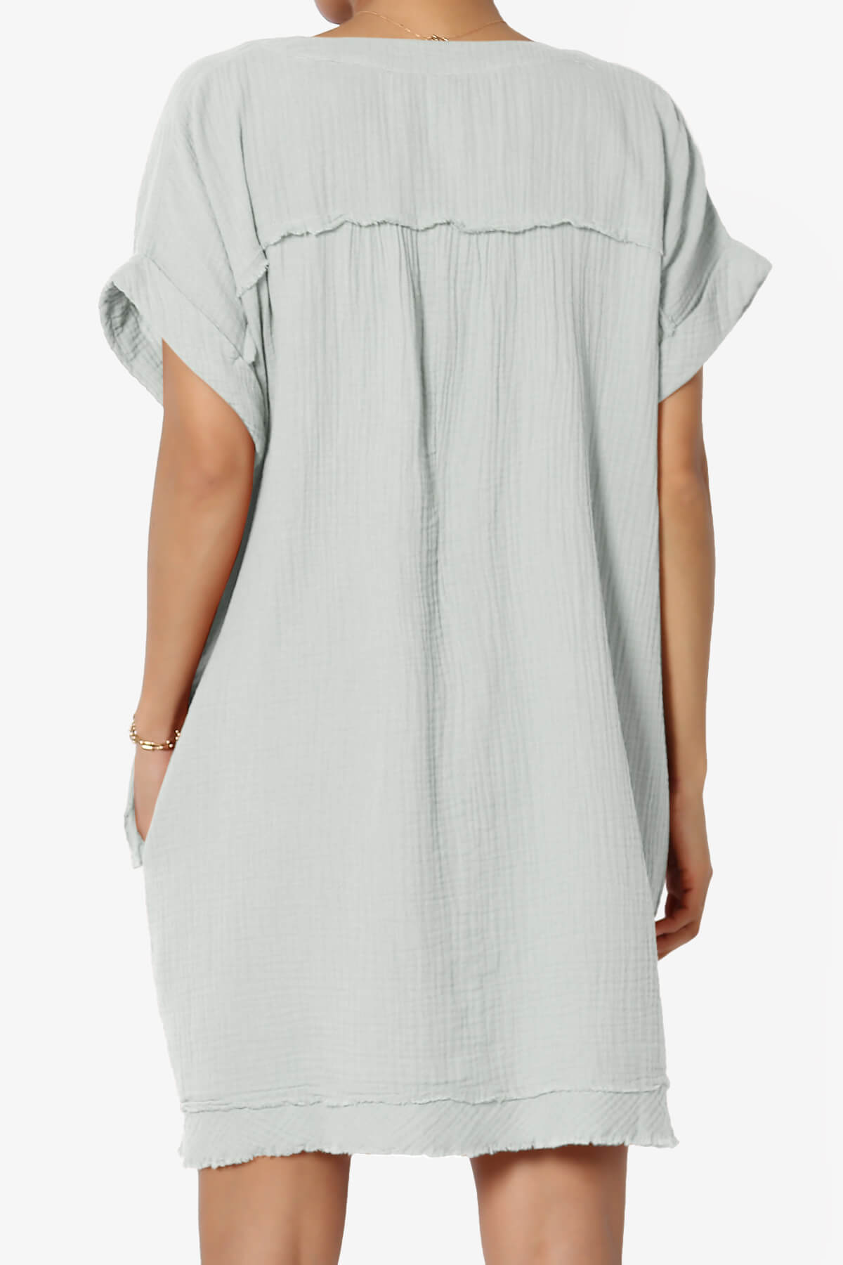 Milly Gauze V-Neck Babydoll Shift Mini Dress LT CEMENT_2