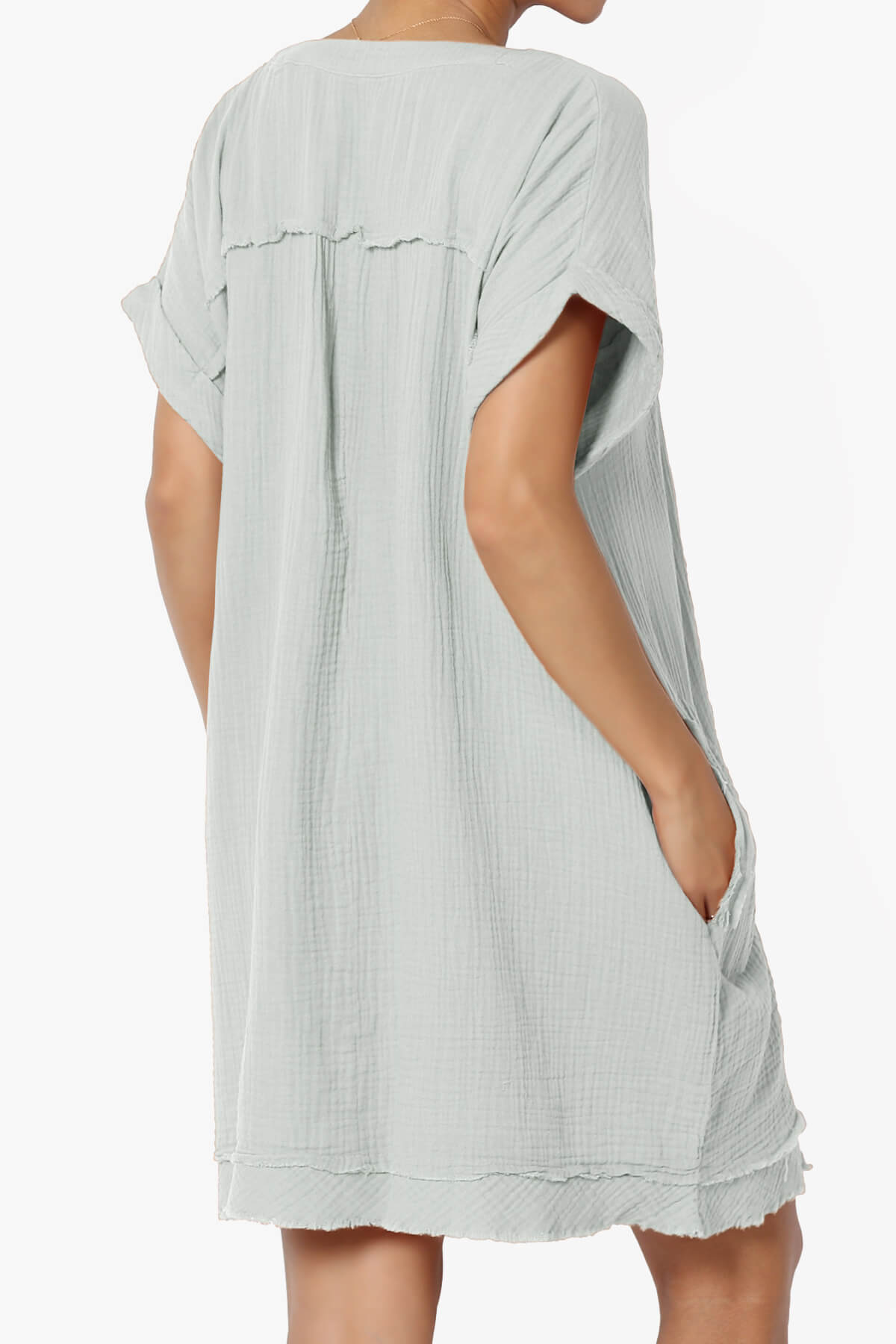 Milly Gauze V-Neck Babydoll Shift Mini Dress LT CEMENT_4