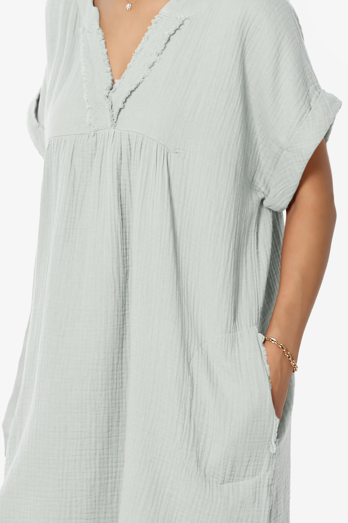 Milly Gauze V-Neck Babydoll Shift Mini Dress LT CEMENT_5