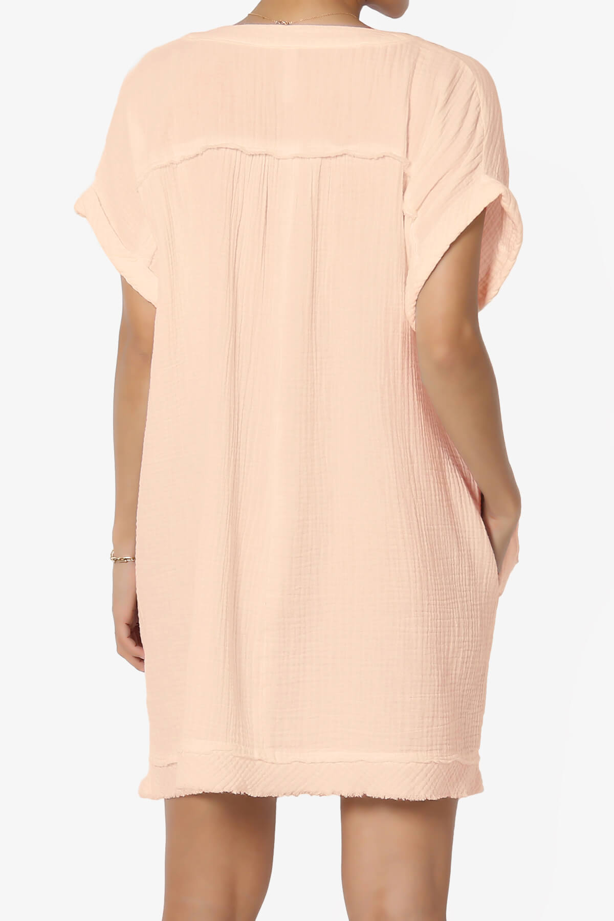 Milly Gauze V-Neck Babydoll Shift Mini Dress LT PEACH_2