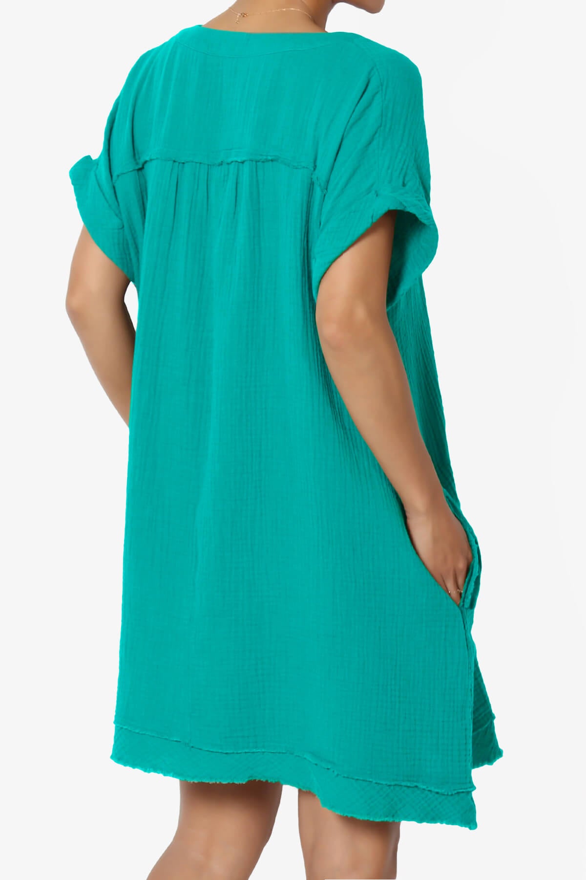 Milly Gauze V-Neck Babydoll Shift Mini Dress LT TEAL_4