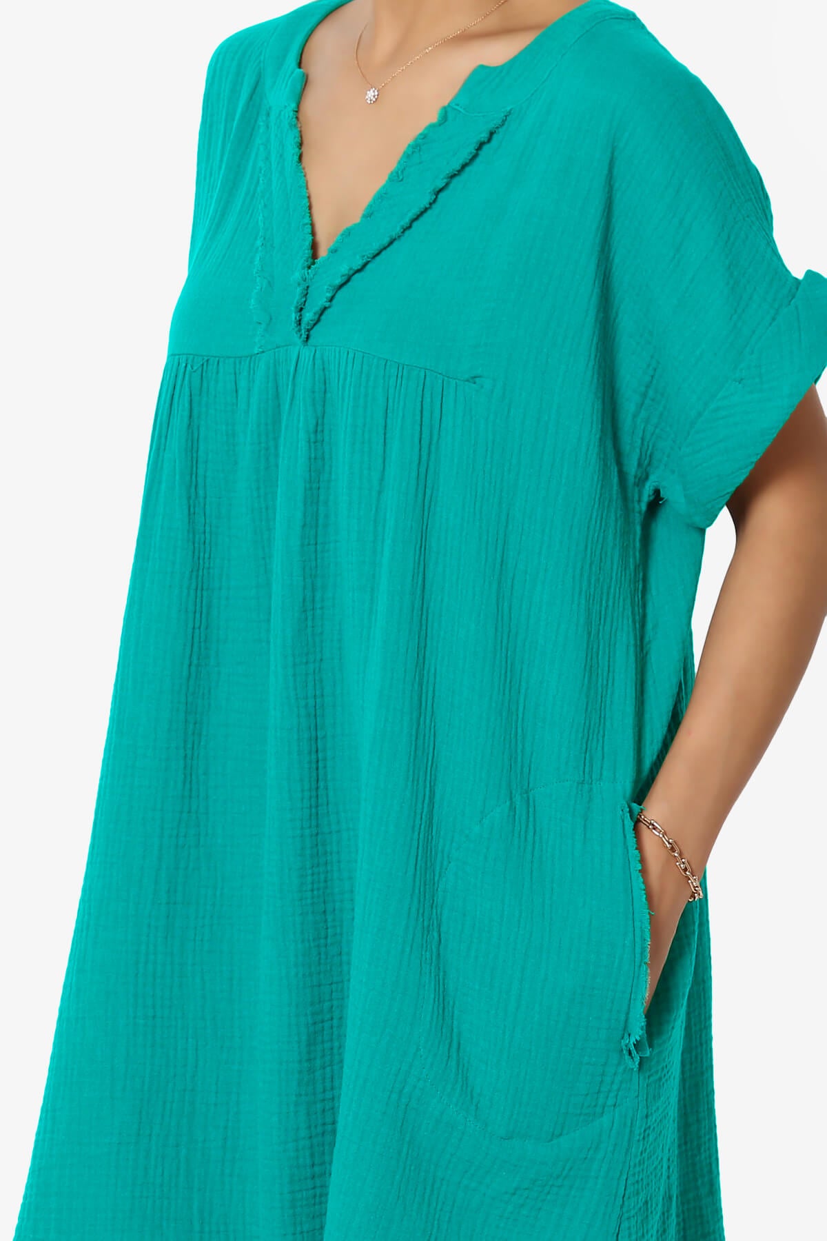 Milly Gauze V-Neck Babydoll Shift Mini Dress LT TEAL_5