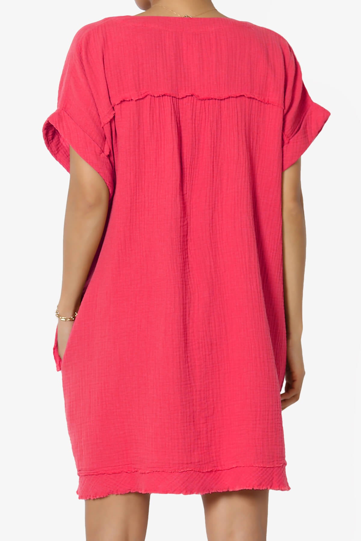 Milly Gauze V-Neck Babydoll Shift Mini Dress MAGENTA_2