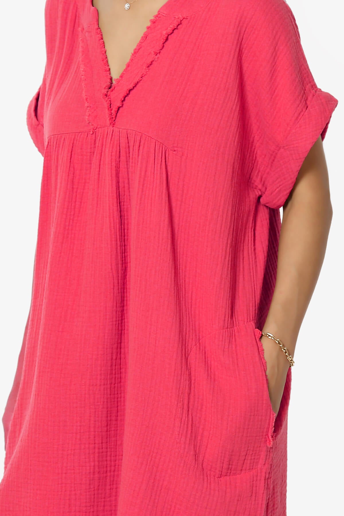 Milly Gauze V-Neck Babydoll Shift Mini Dress MAGENTA_5