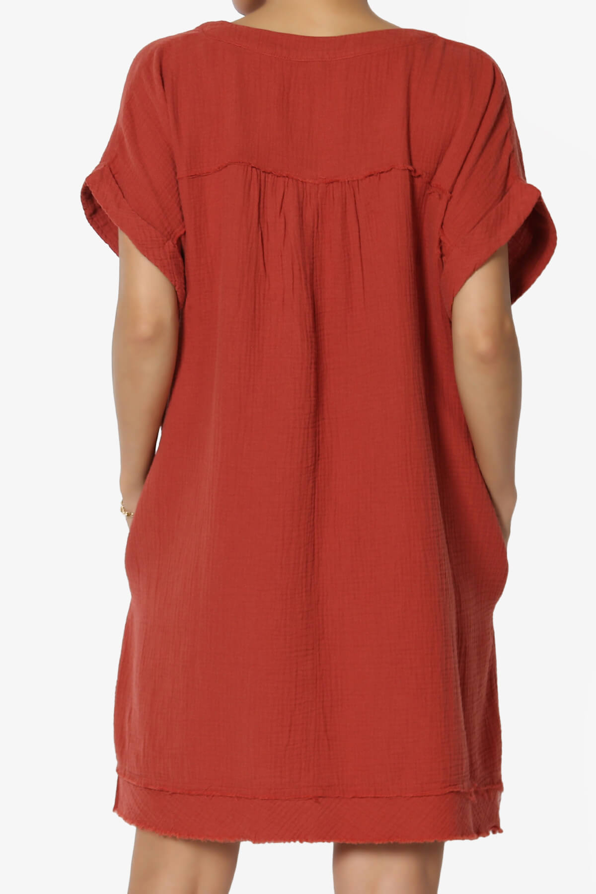 Milly Gauze V-Neck Babydoll Shift Mini Dress RUST_2