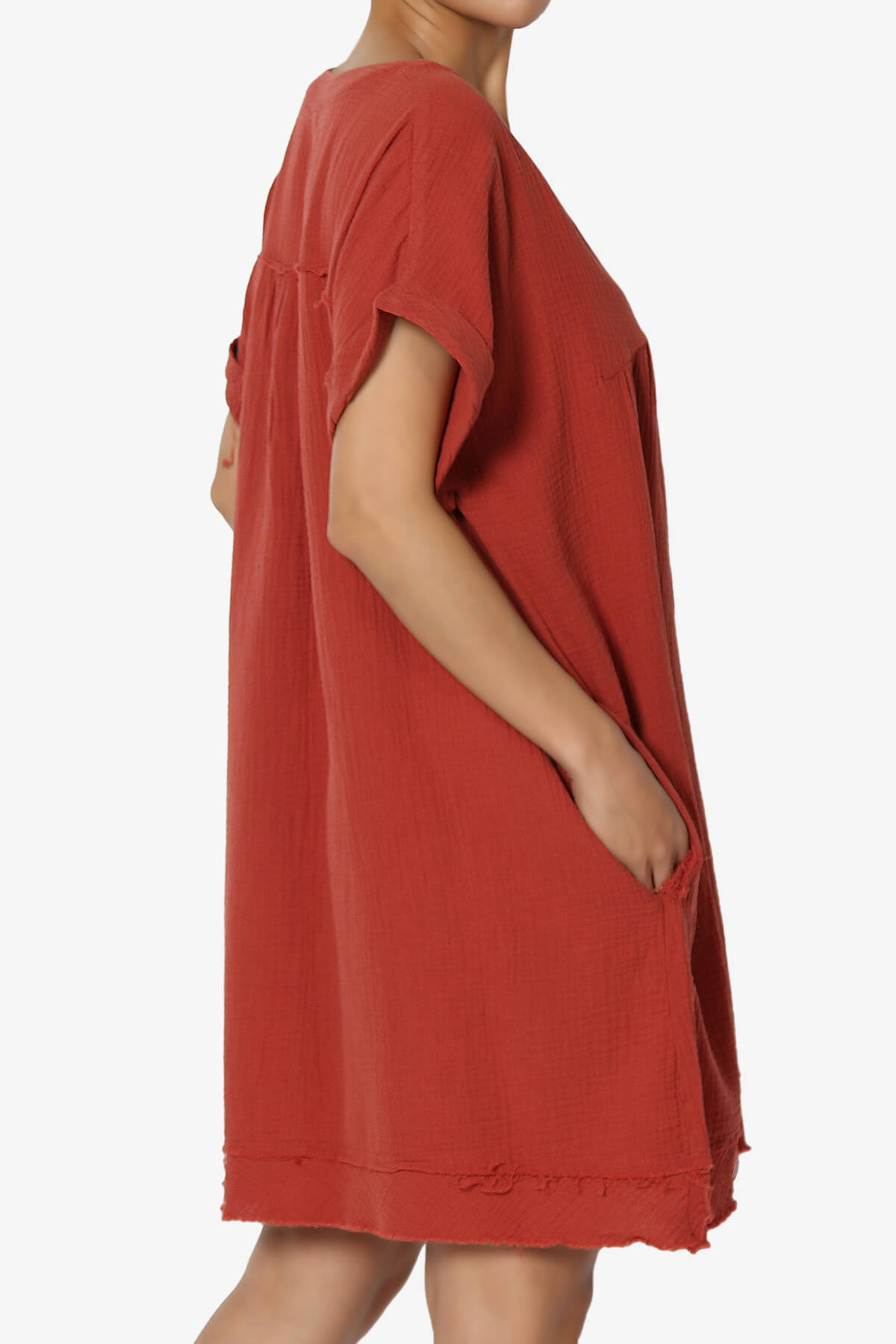 Milly Gauze V-Neck Babydoll Shift Mini Dress RUST_4