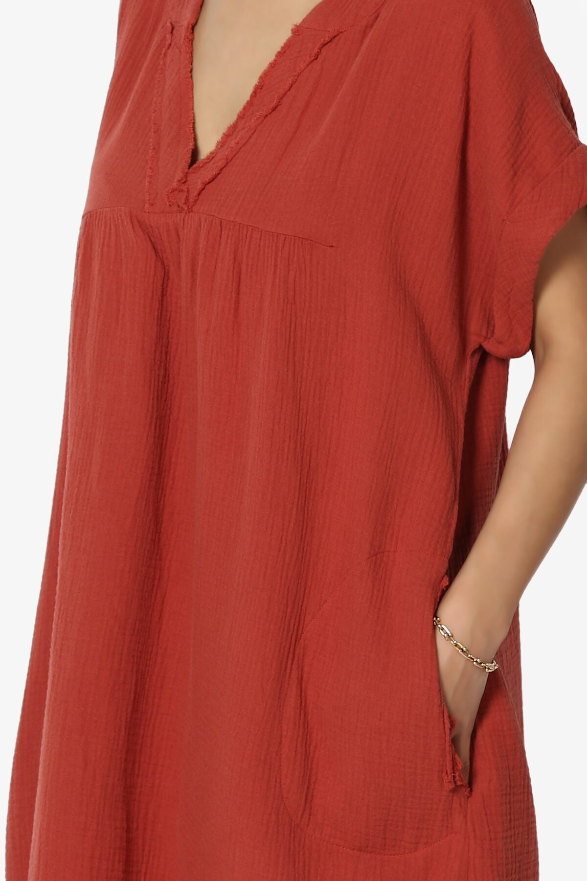 Milly Gauze V-Neck Babydoll Shift Mini Dress RUST_5