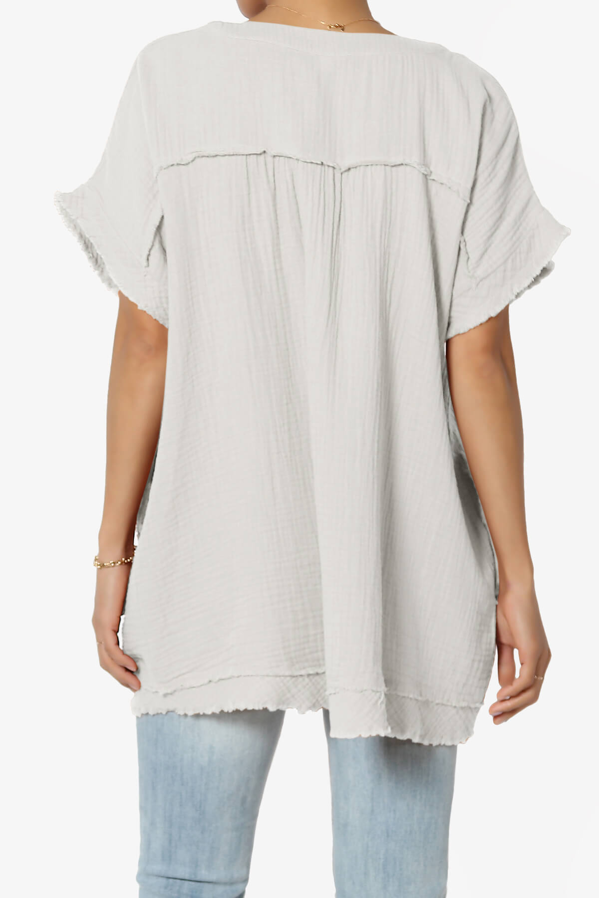 Milly Gauze V-Neck Babydoll Shirt Tunic BONE_2