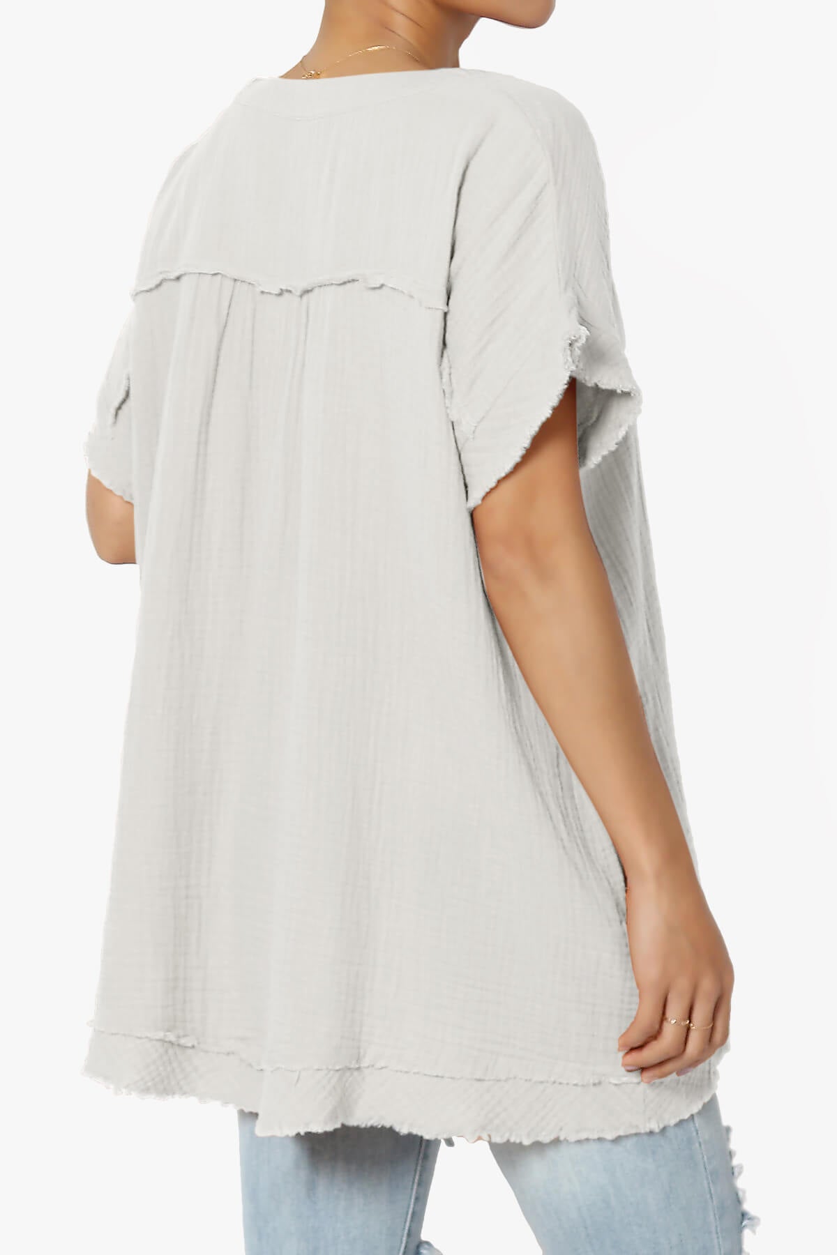 Milly Gauze V-Neck Babydoll Shirt Tunic BONE_4