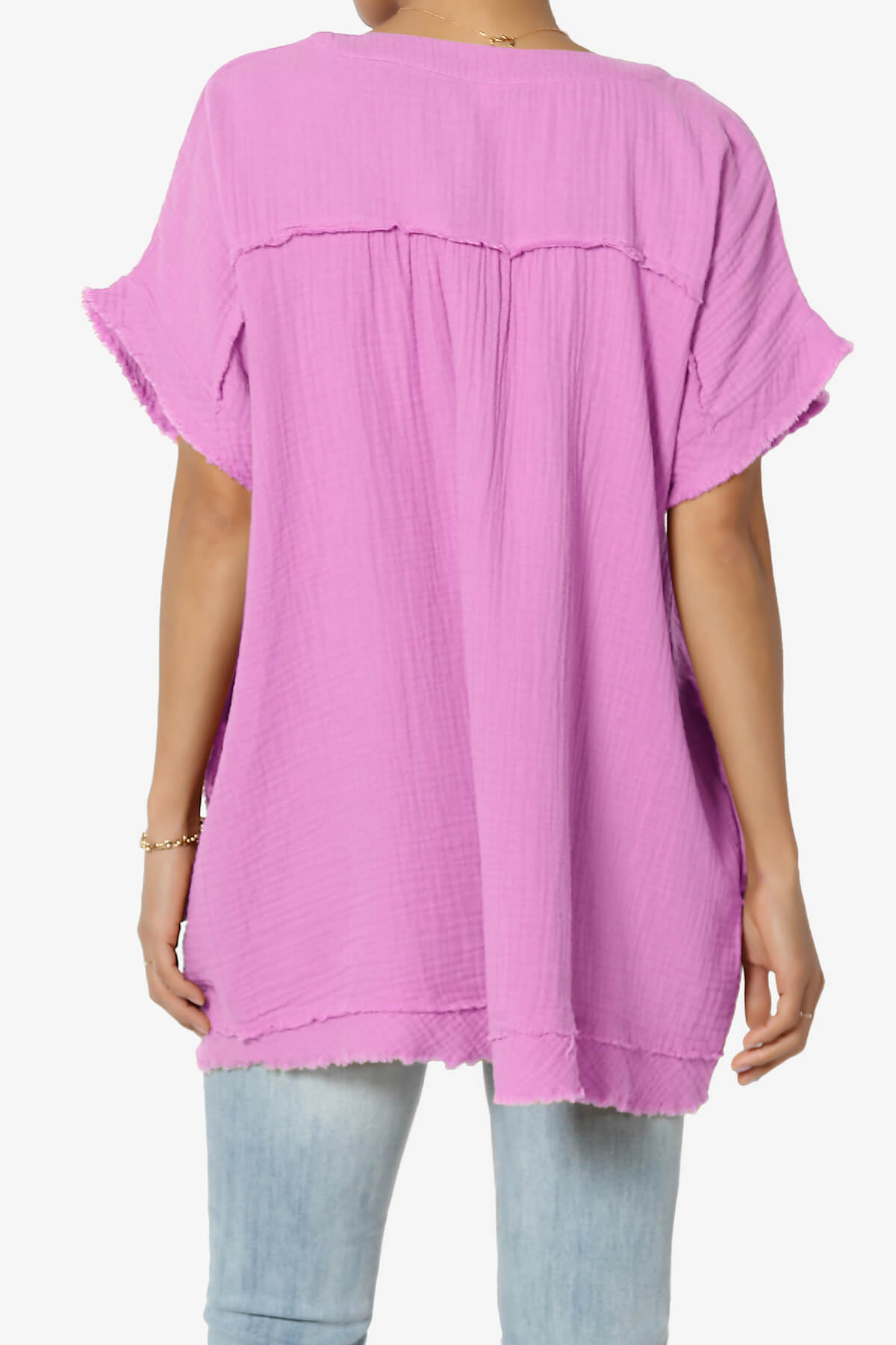 Milly Gauze V-Neck Babydoll Shirt Tunic BRIGHT MAUVE_2