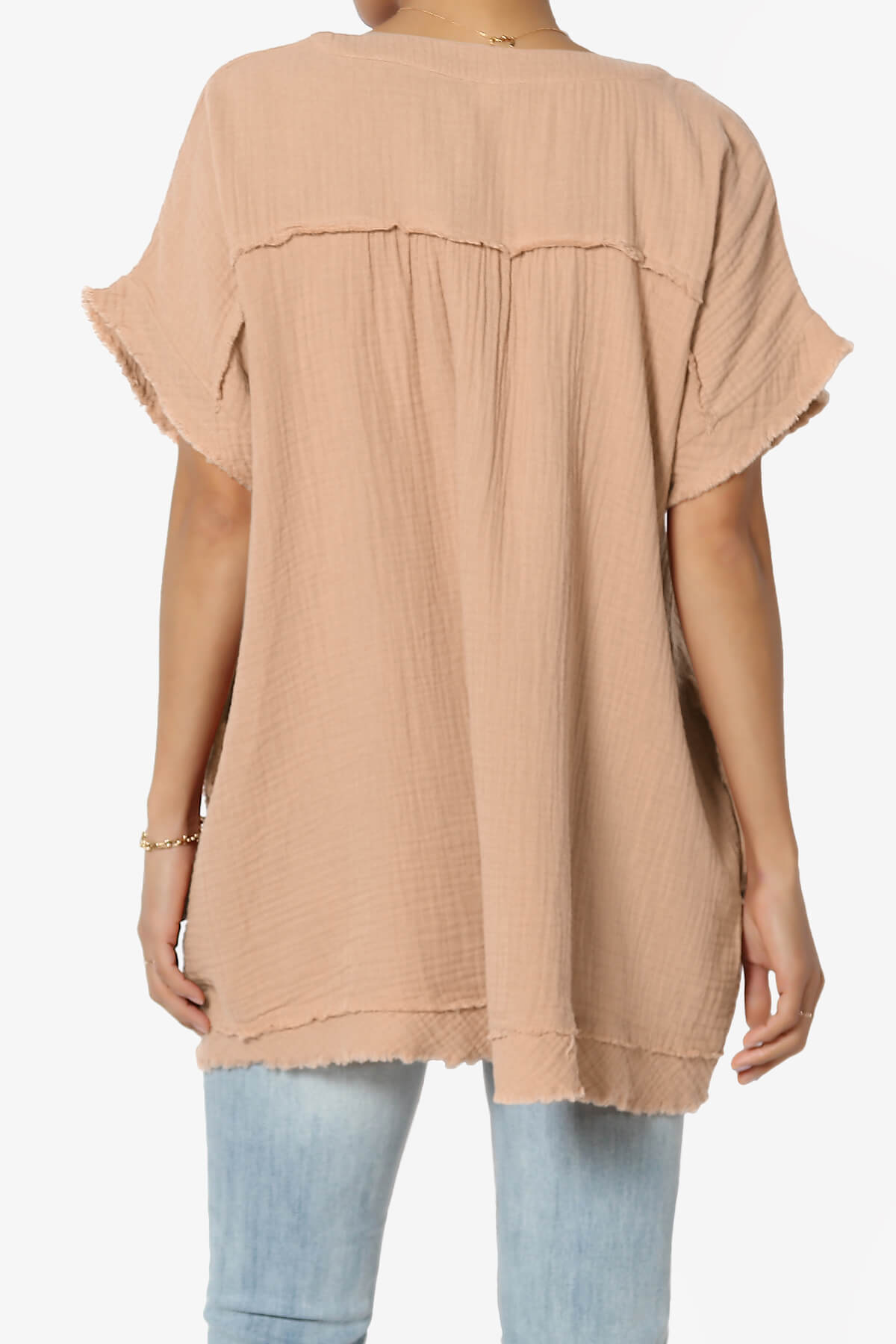 Milly Gauze V-Neck Babydoll Shirt Tunic BRUSH_2