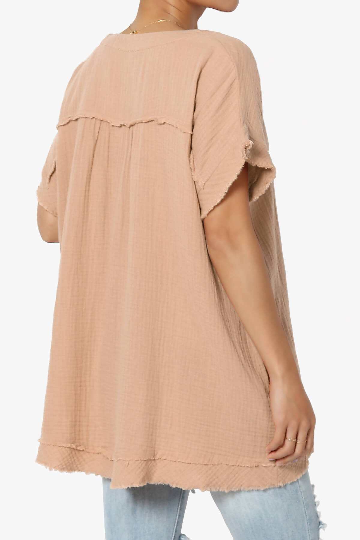 Milly Gauze V-Neck Babydoll Shirt Tunic BRUSH_4