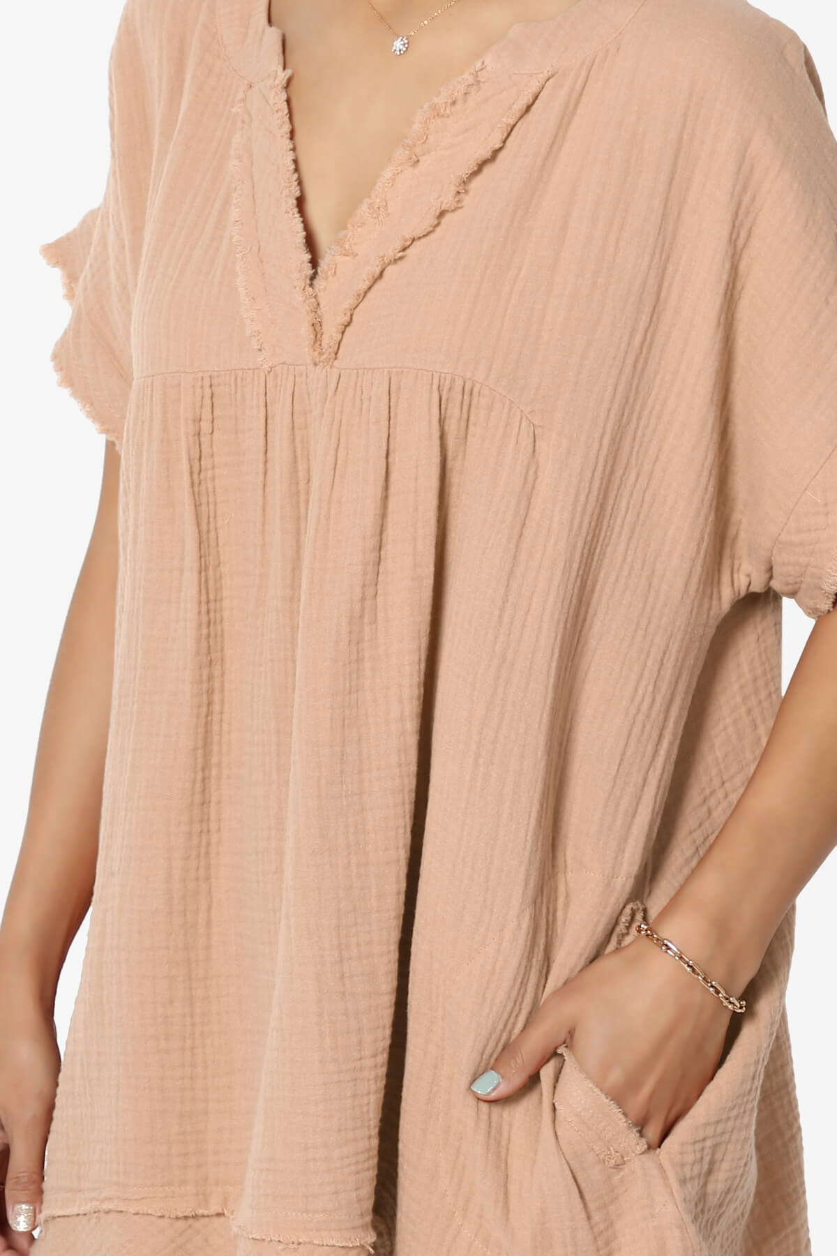 Milly Gauze V-Neck Babydoll Shirt Tunic BRUSH_5
