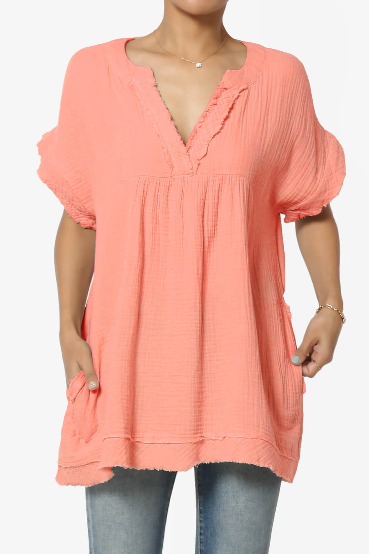 Milly Gauze V-Neck Babydoll Shirt Tunic DESERT FLOWER_1