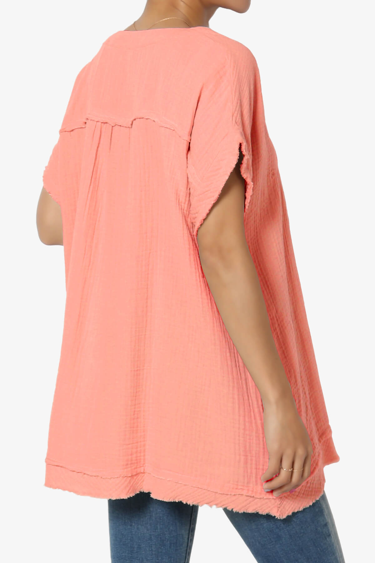 Milly Gauze V-Neck Babydoll Shirt Tunic DESERT FLOWER_4