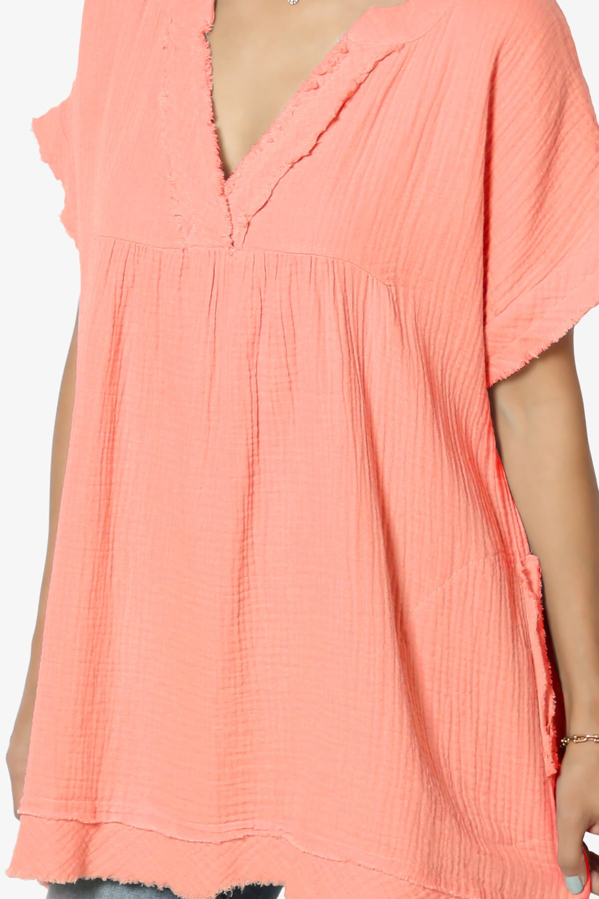 Milly Gauze V-Neck Babydoll Shirt Tunic DESERT FLOWER_5