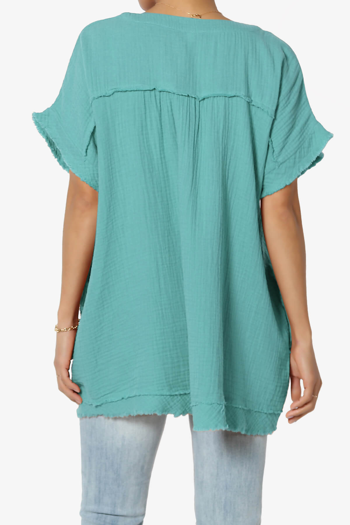 Milly Gauze V-Neck Babydoll Shirt Tunic DUSTY TEAL_2
