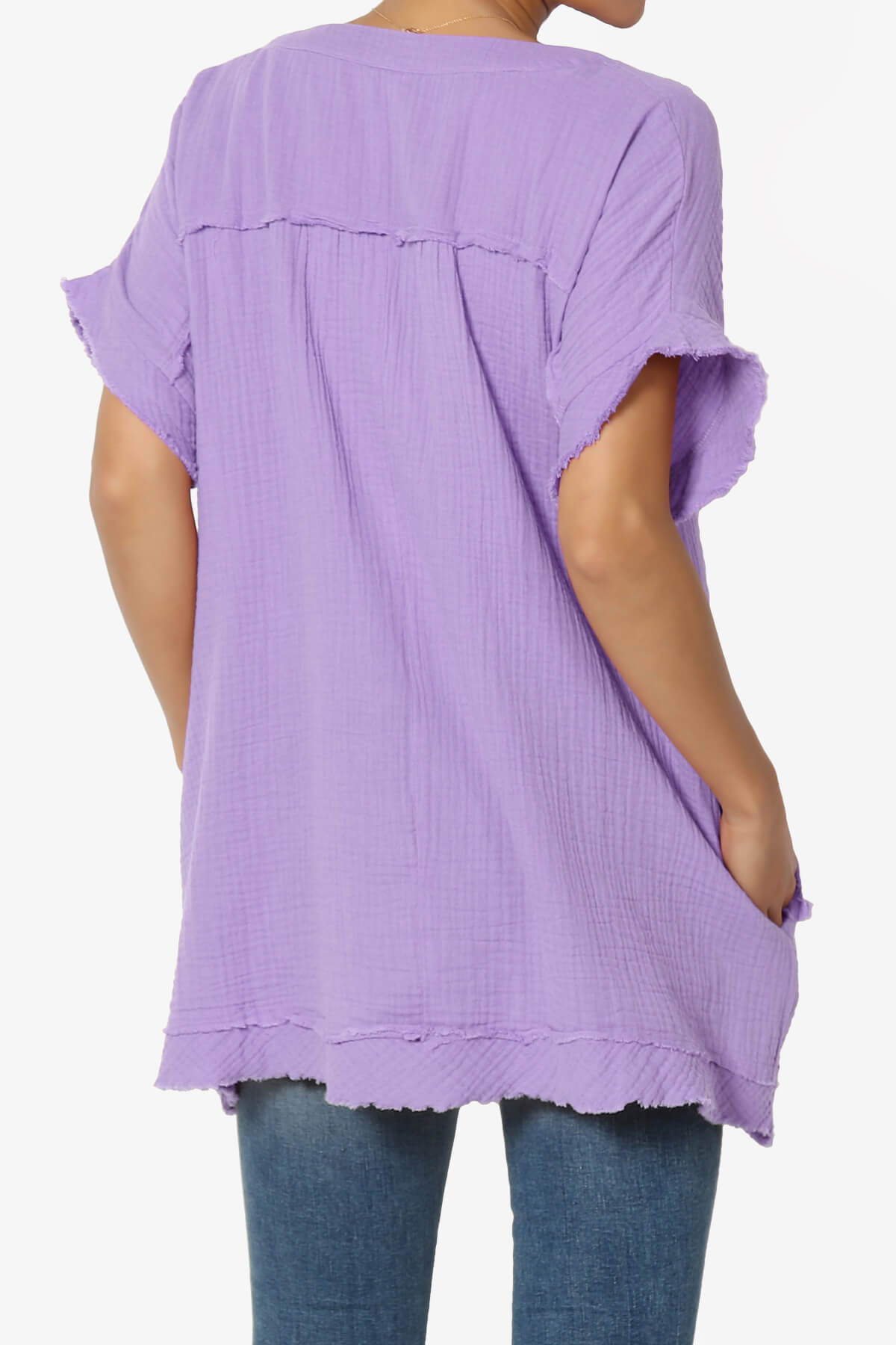 Milly Gauze V-Neck Babydoll Shirt Tunic LAVENDER_2