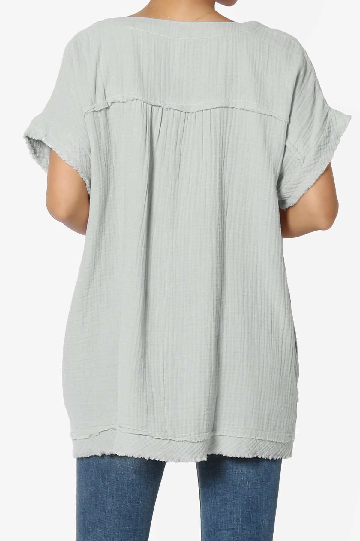 Milly Gauze V-Neck Babydoll Shirt Tunic LIGHT GREY_2