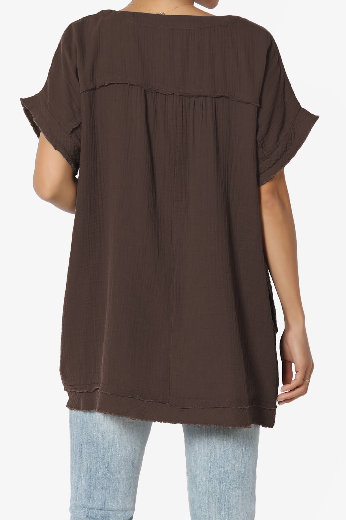 Milly Gauze V-Neck Babydoll Shirt Tunic MAHOGANY_2