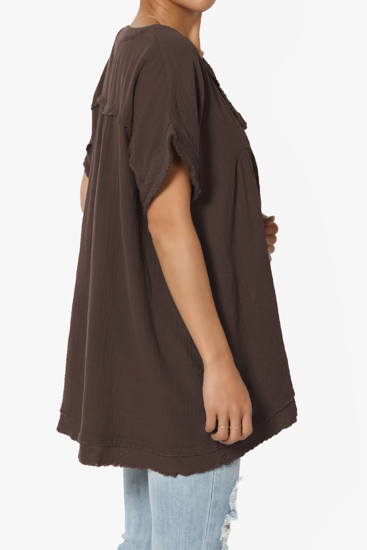Milly Gauze V-Neck Babydoll Shirt Tunic MAHOGANY_4