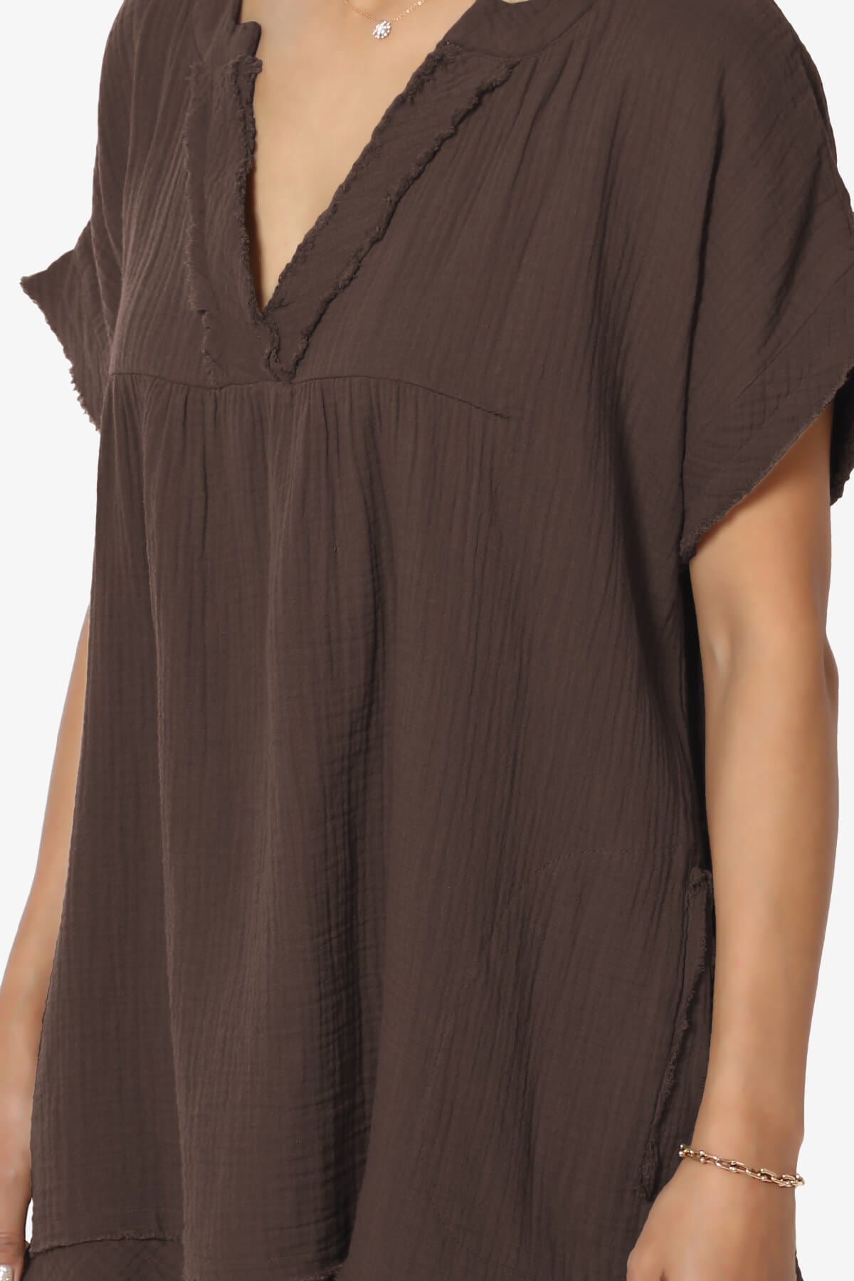 Milly Gauze V-Neck Babydoll Shirt Tunic MAHOGANY_5