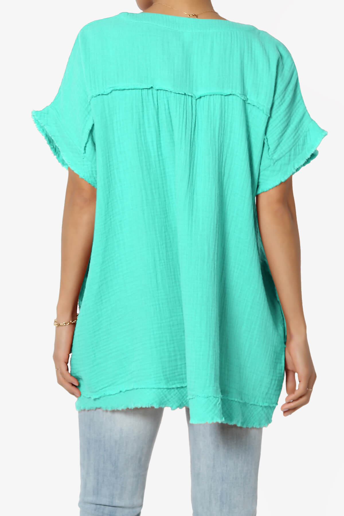 Milly Gauze V-Neck Babydoll Shirt Tunic MINT_2