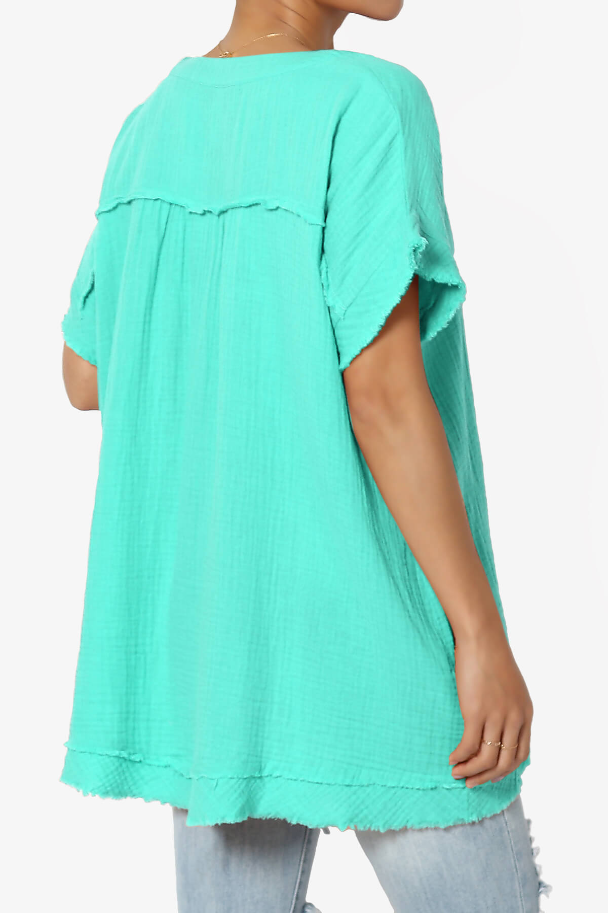 Milly Gauze V-Neck Babydoll Shirt Tunic MINT_4