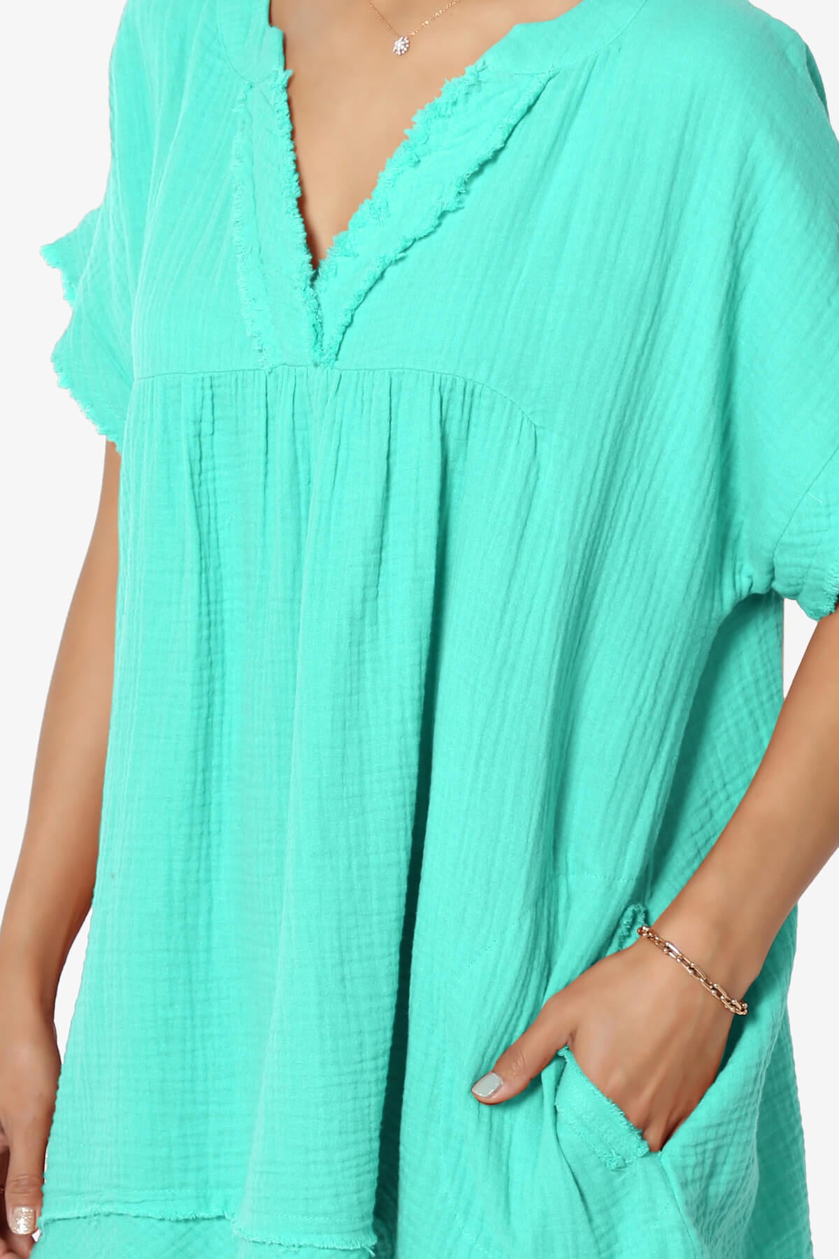 Milly Gauze V-Neck Babydoll Shirt Tunic MINT_5